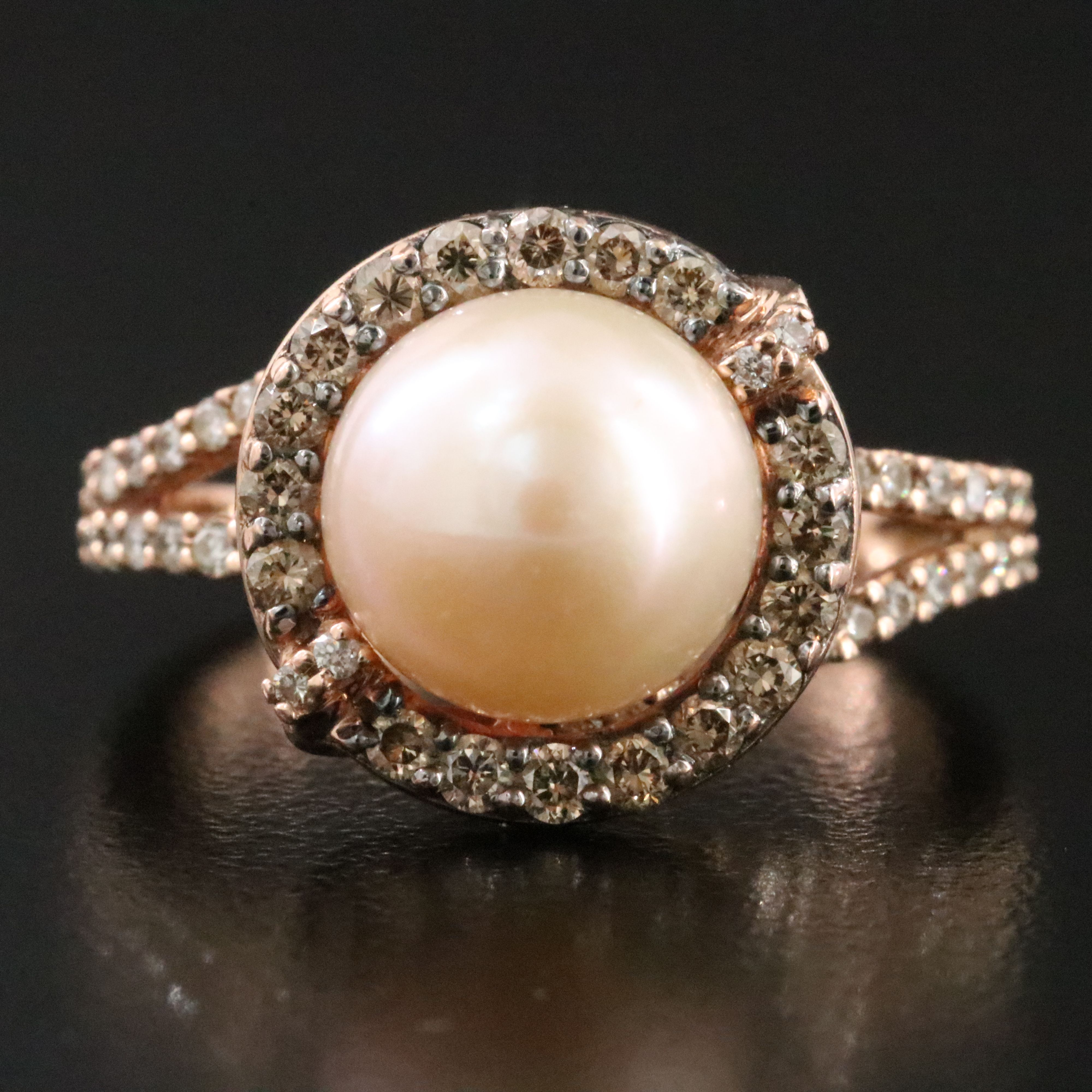 Le Vian 14K Rose Gold Pearl and Diamond Ring with Fancy Brown Diamonds