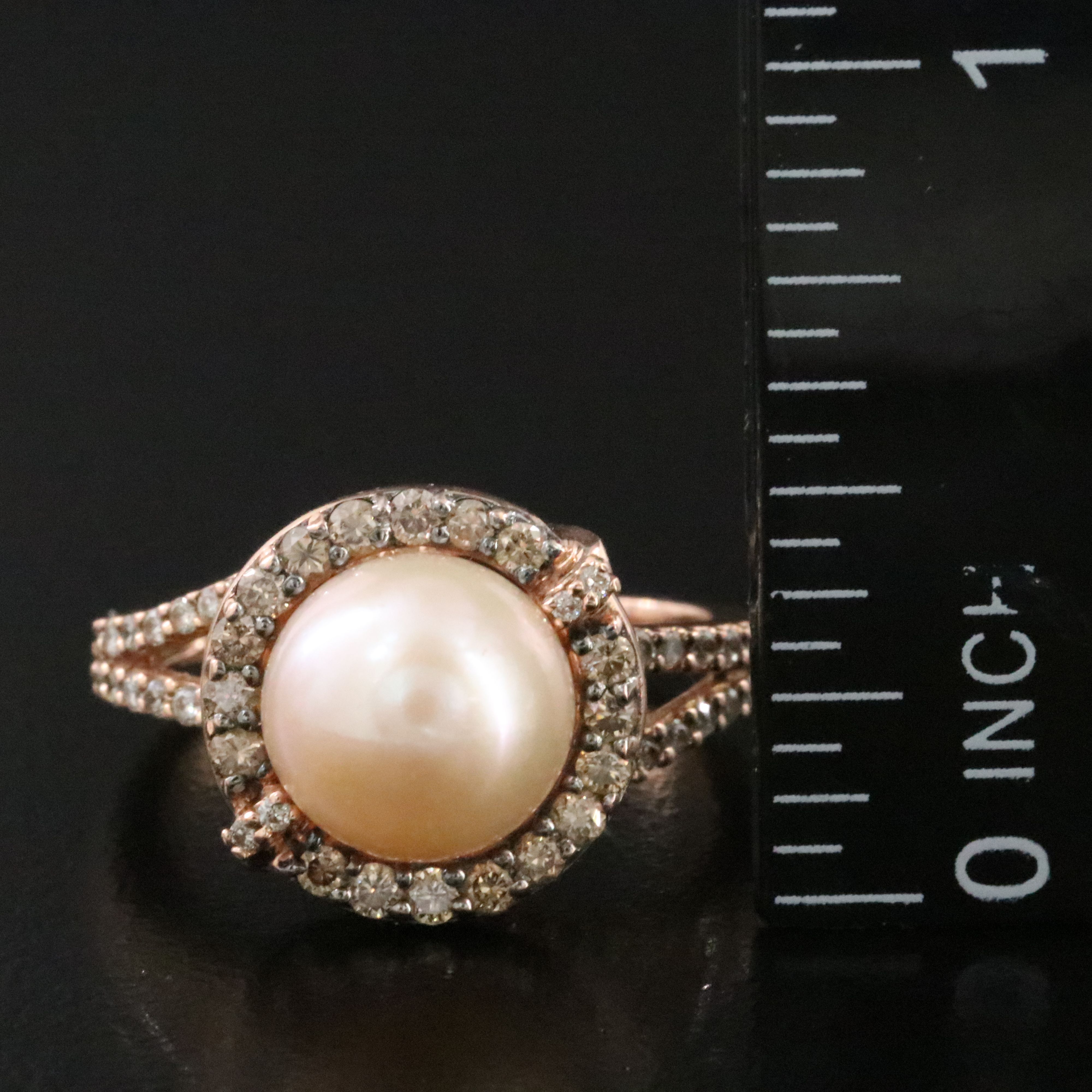 Le Vian 14K Rose Gold Pearl and Diamond Ring with Fancy Brown Diamonds
