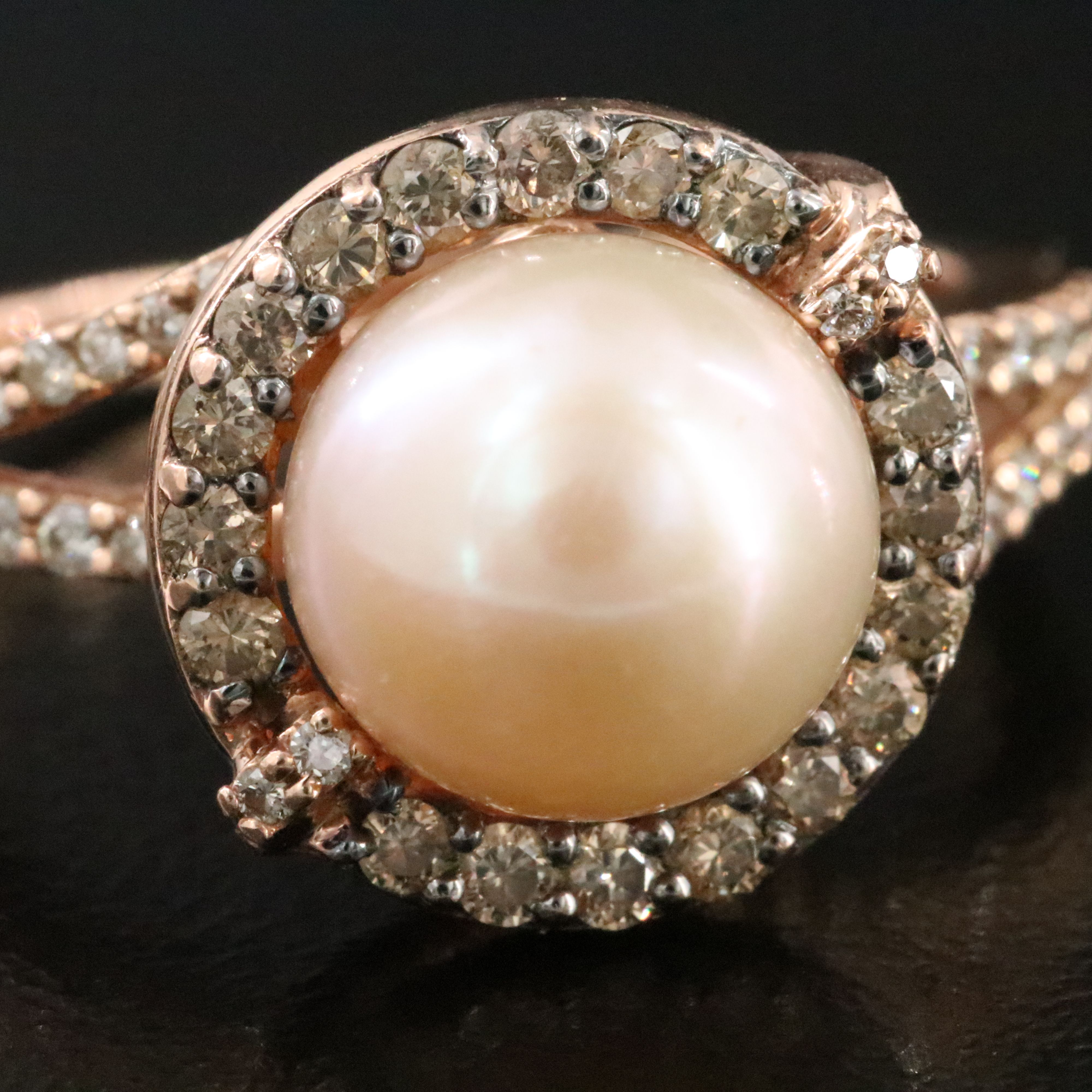 Le Vian 14K Rose Gold Pearl and Diamond Ring with Fancy Brown Diamonds