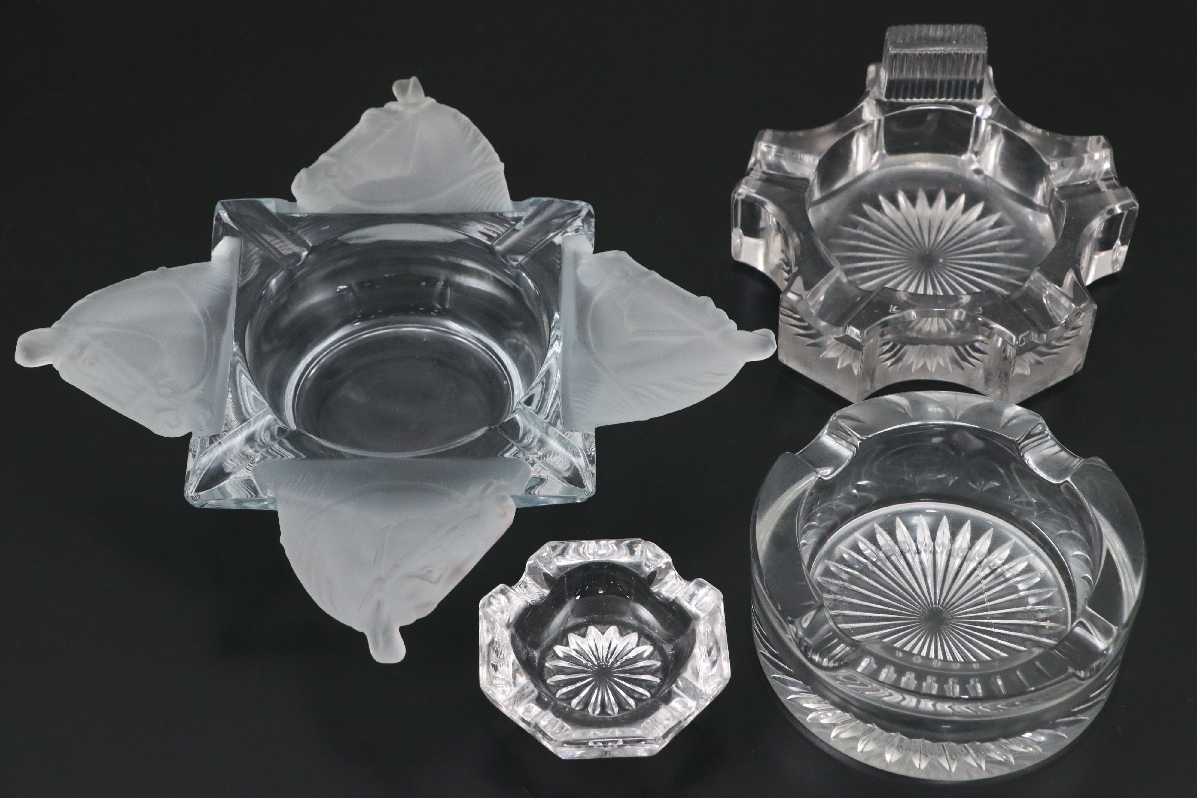 Fostoria "Rearing Horse" Bookend with Heisey Ashtrays and More Glass