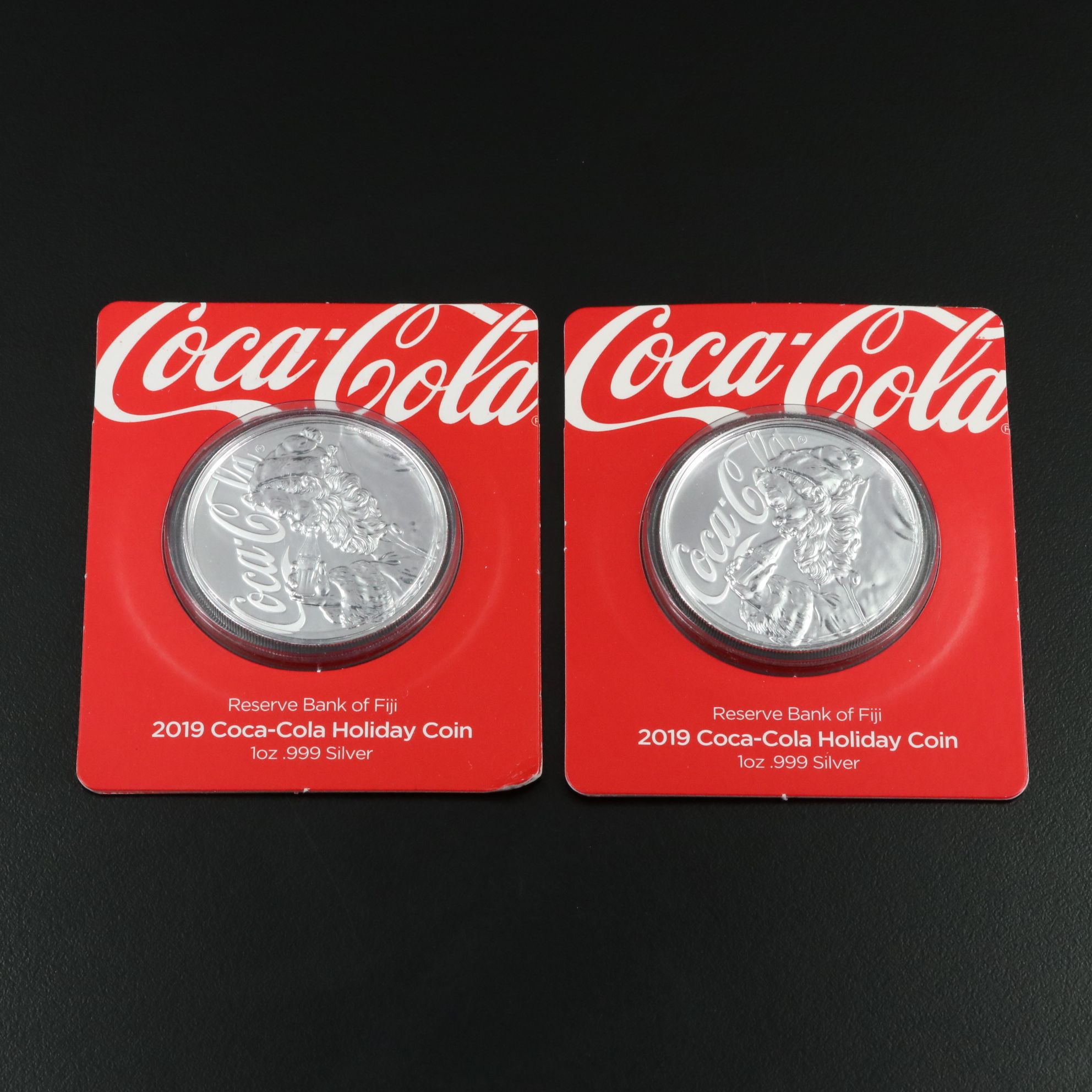 Two One-Troy Ounce 2019 Fiji $1 Fine Silver Coca Cola Holiday Coins