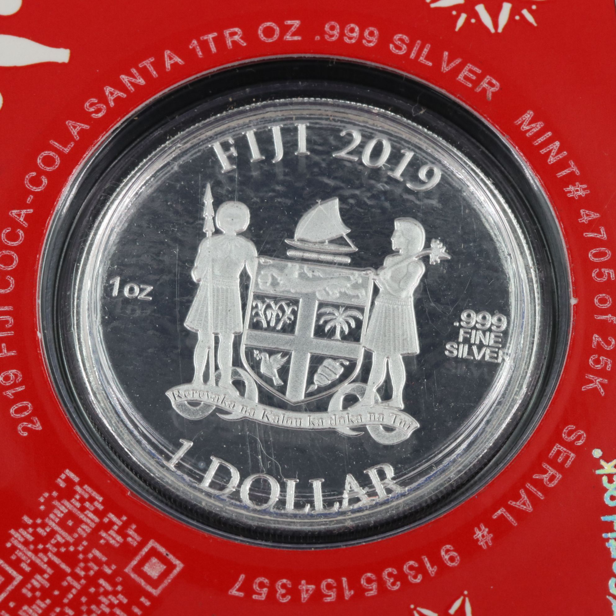 Two One-Troy Ounce 2019 Fiji $1 Fine Silver Coca Cola Holiday Coins