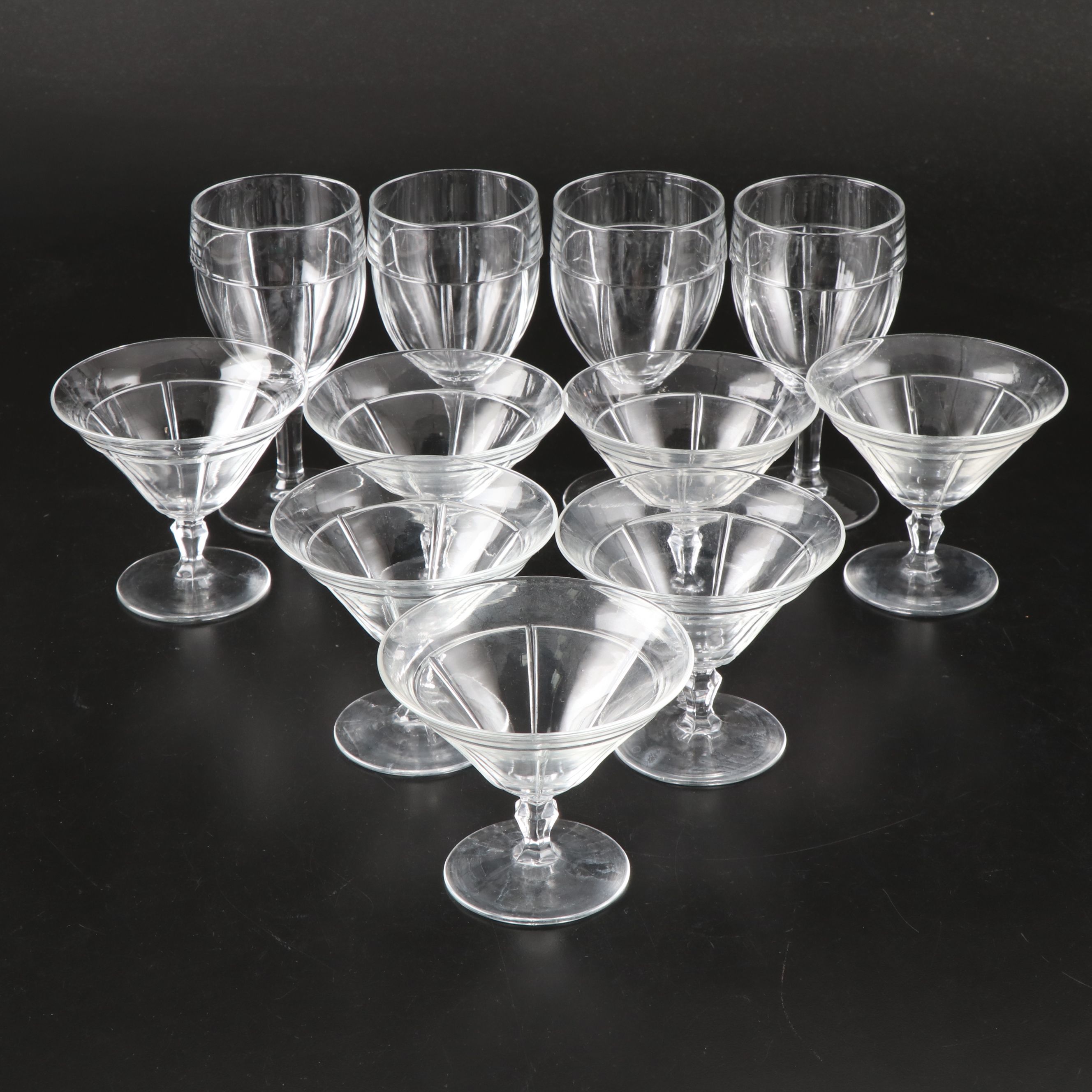 Heisey "Rib and Panel" Glass Low Sherbets with "Narrow Flute" Goblets