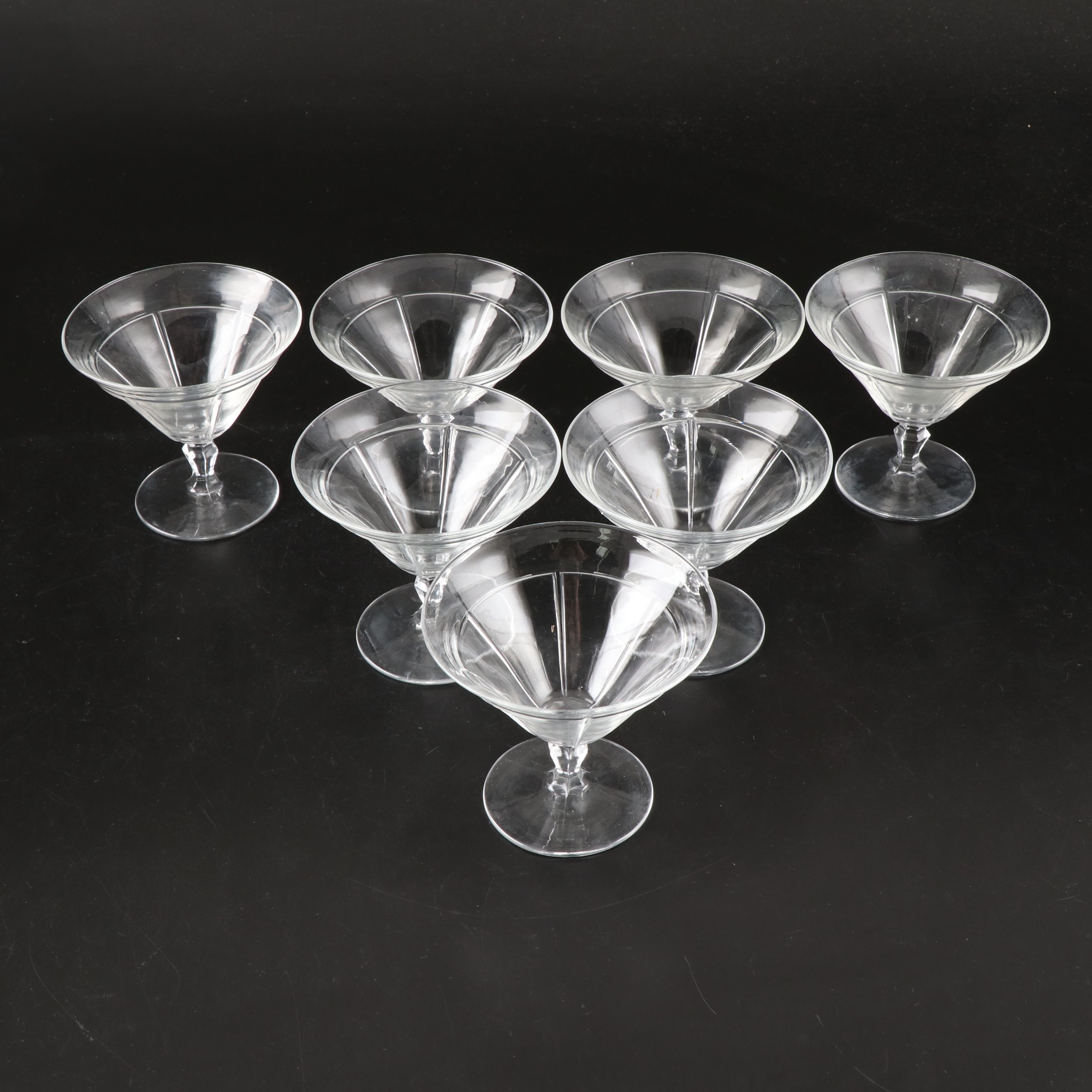 Heisey "Rib and Panel" Glass Low Sherbets with "Narrow Flute" Goblets