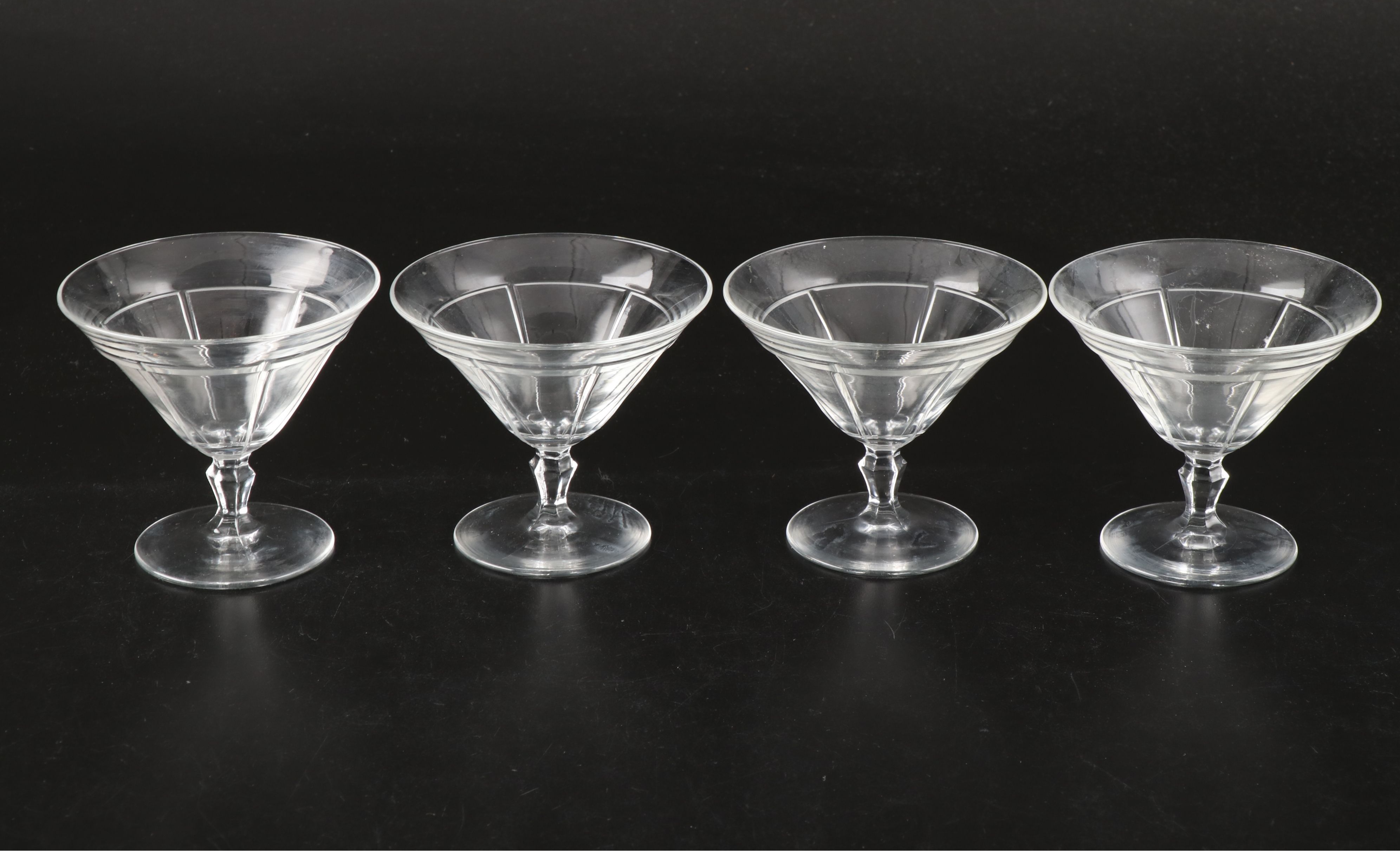 Heisey "Rib and Panel" Glass Low Sherbets with "Narrow Flute" Goblets