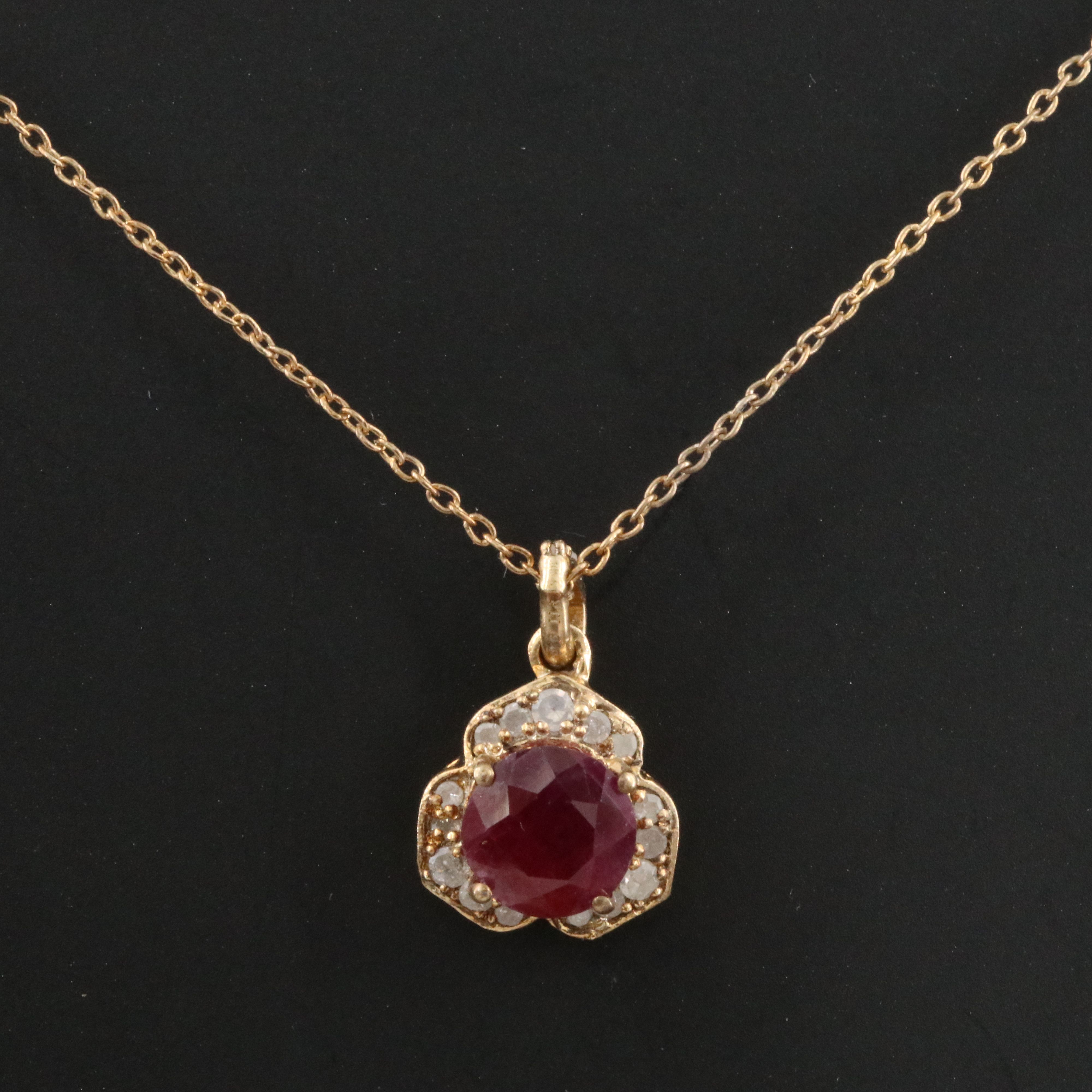 Sterling Ruby and Diamond Pendant Necklace