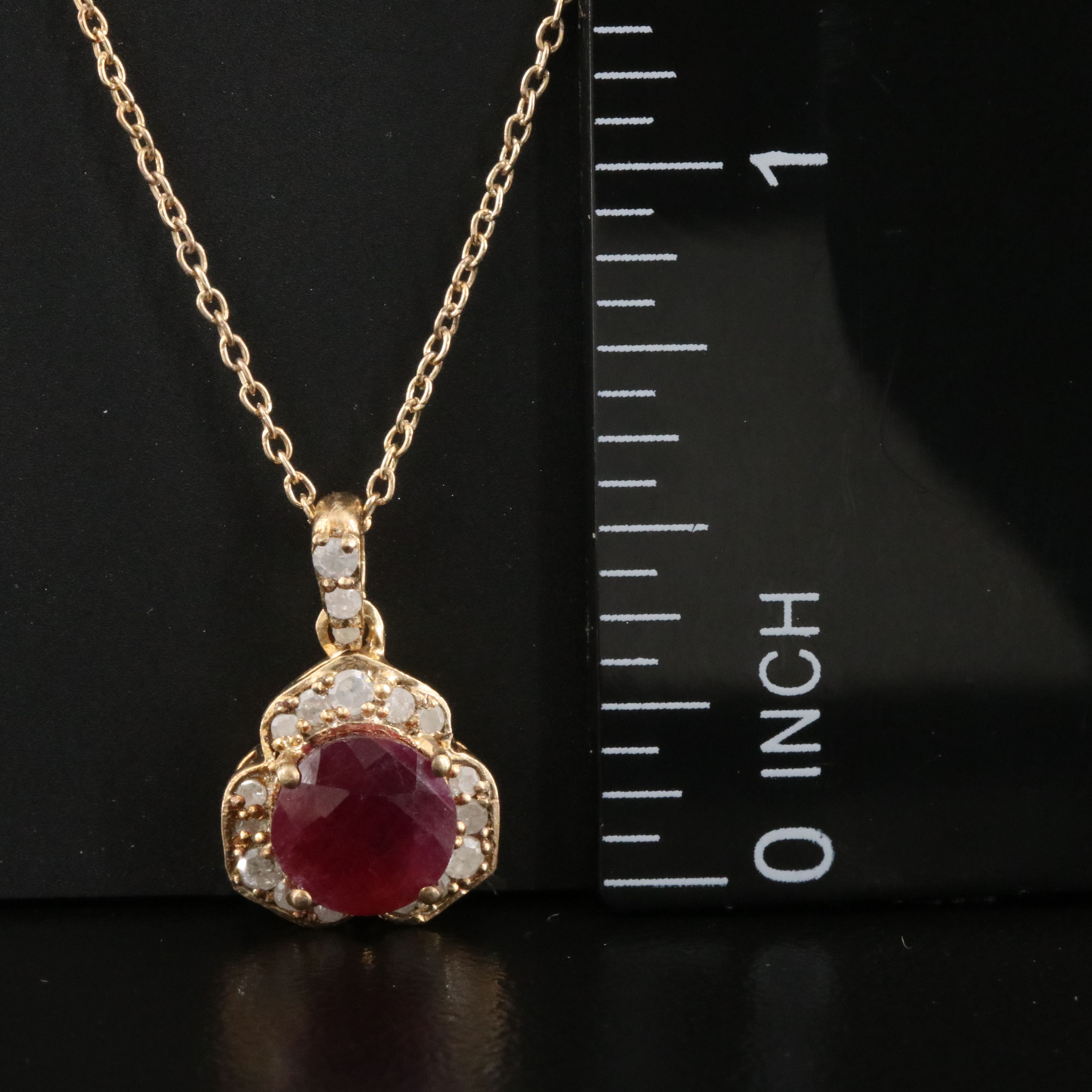 Sterling Ruby and Diamond Pendant Necklace