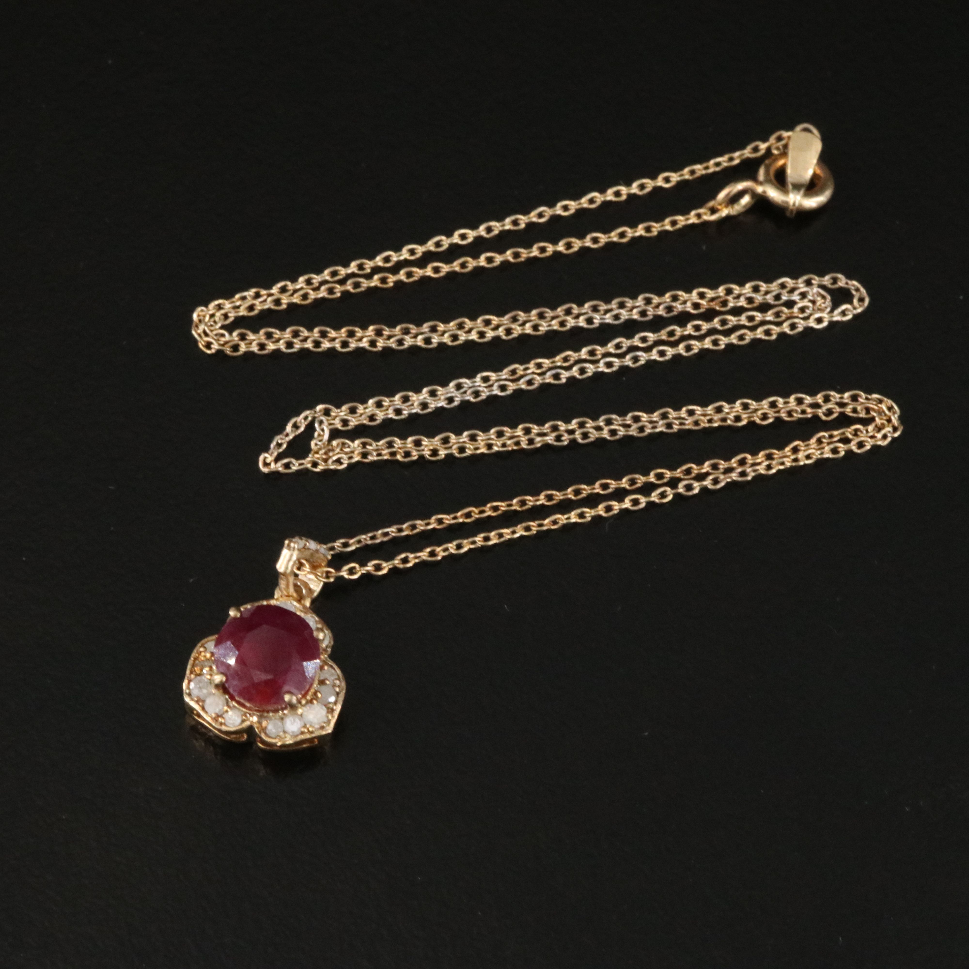 Sterling Ruby and Diamond Pendant Necklace