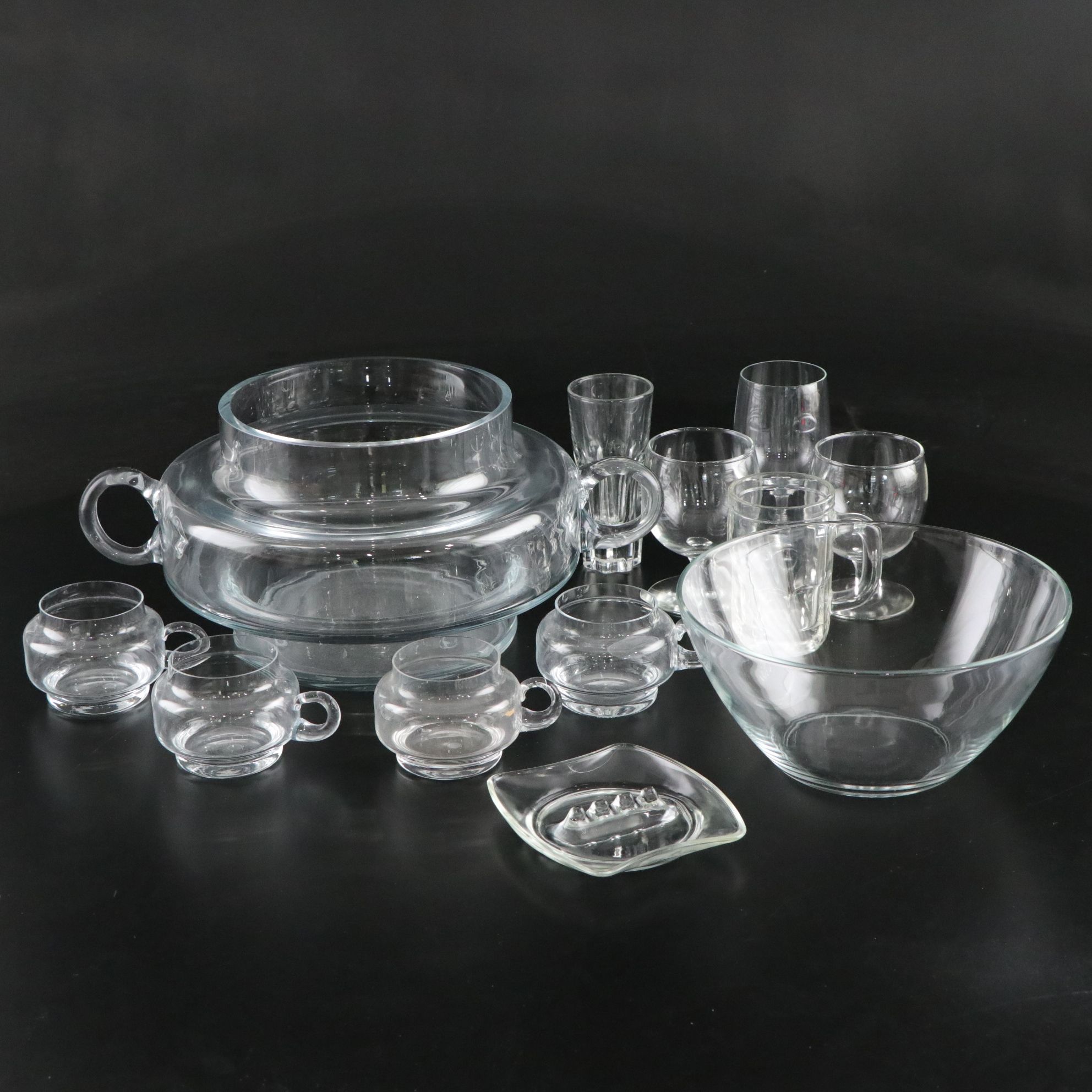 Svend Jensen "Fjord" Punch Bowl and Glasses with Other Glassware