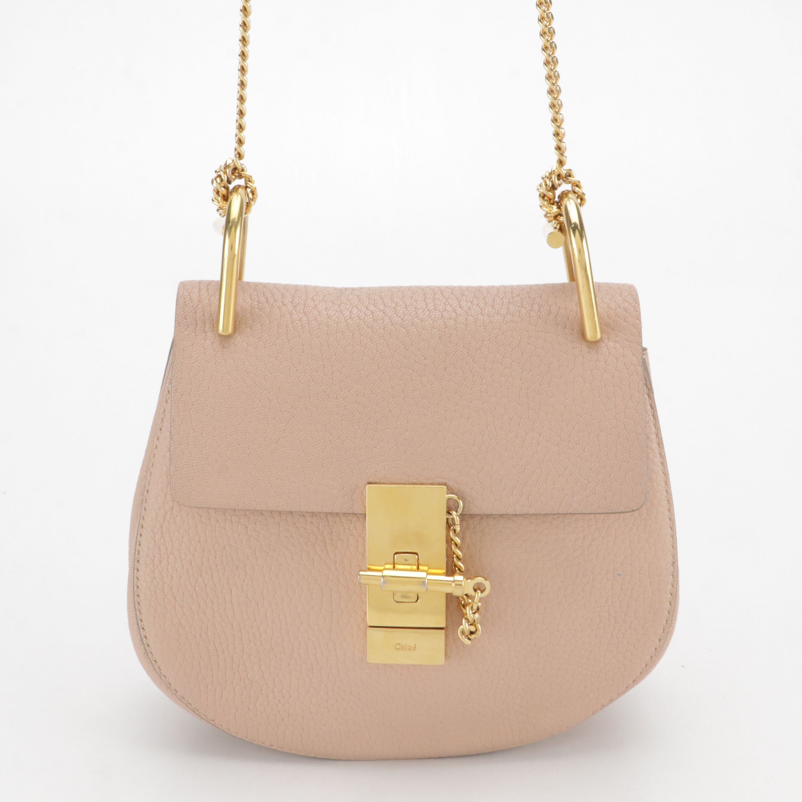 Chloé Mini Drew Chain Crossbody Bag in Blush Pink Goatskin Leather