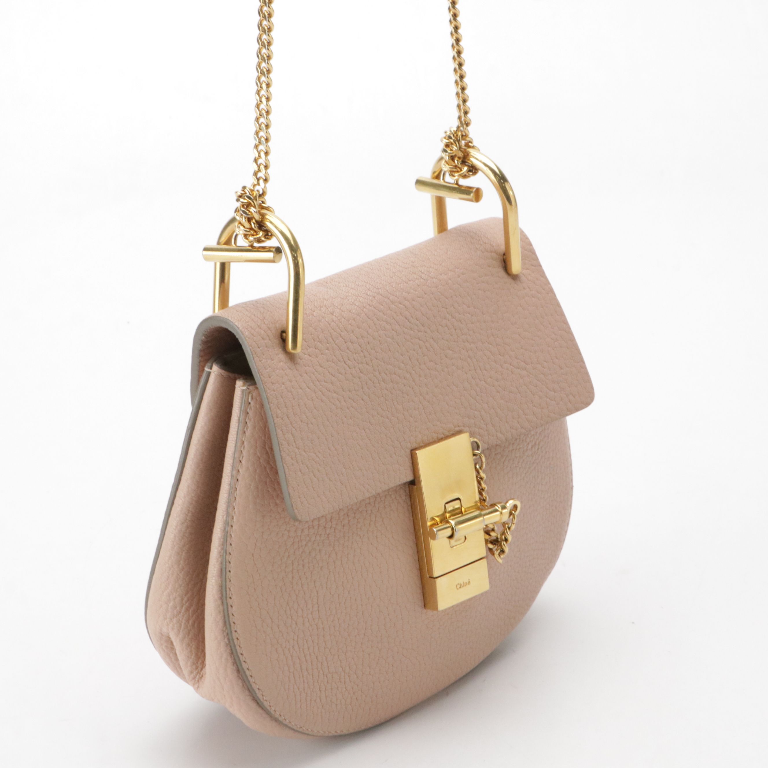 Chloé Mini Drew Chain Crossbody Bag in Blush Pink Goatskin Leather