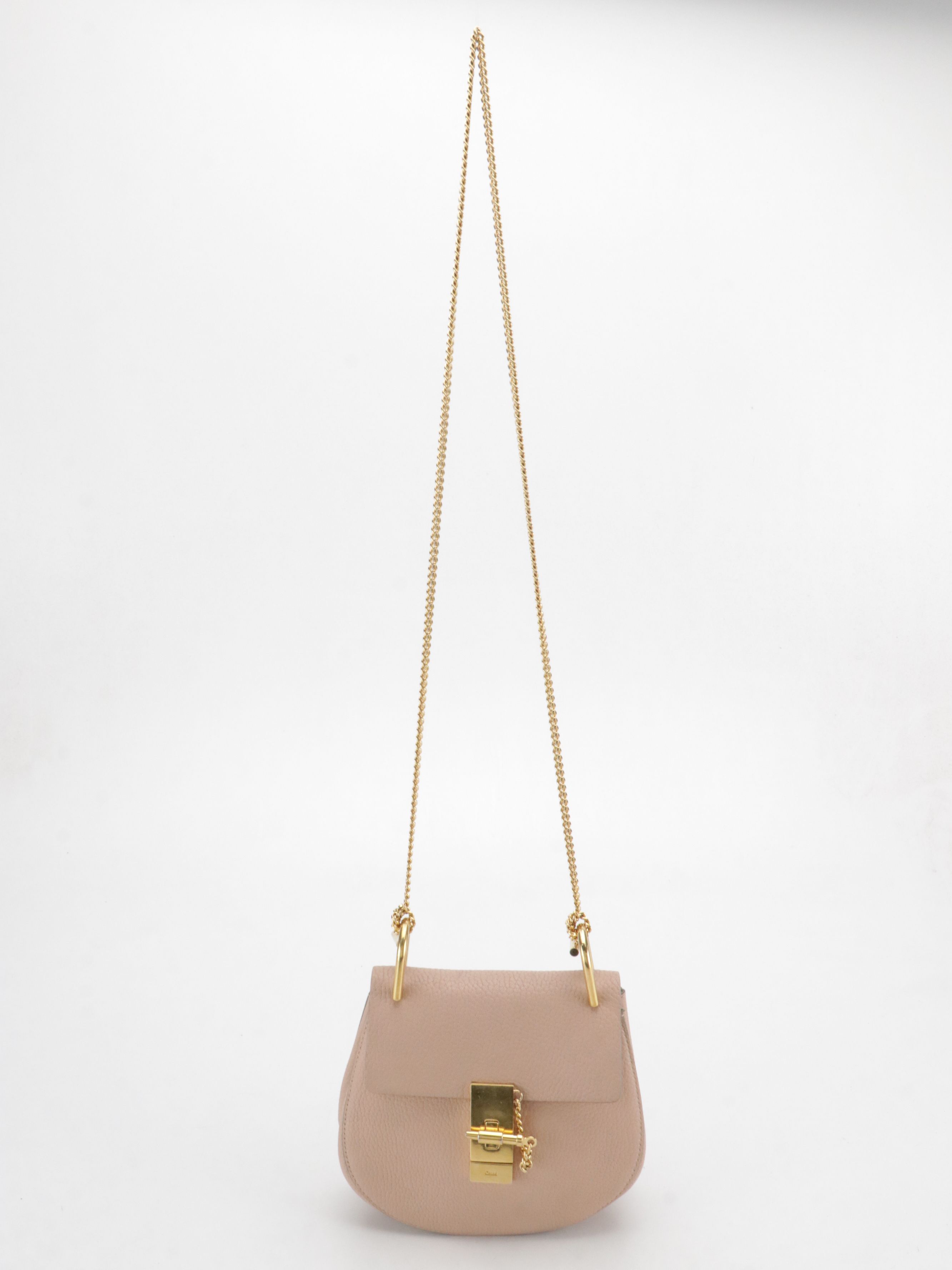 Chloé Mini Drew Chain Crossbody Bag in Blush Pink Goatskin Leather