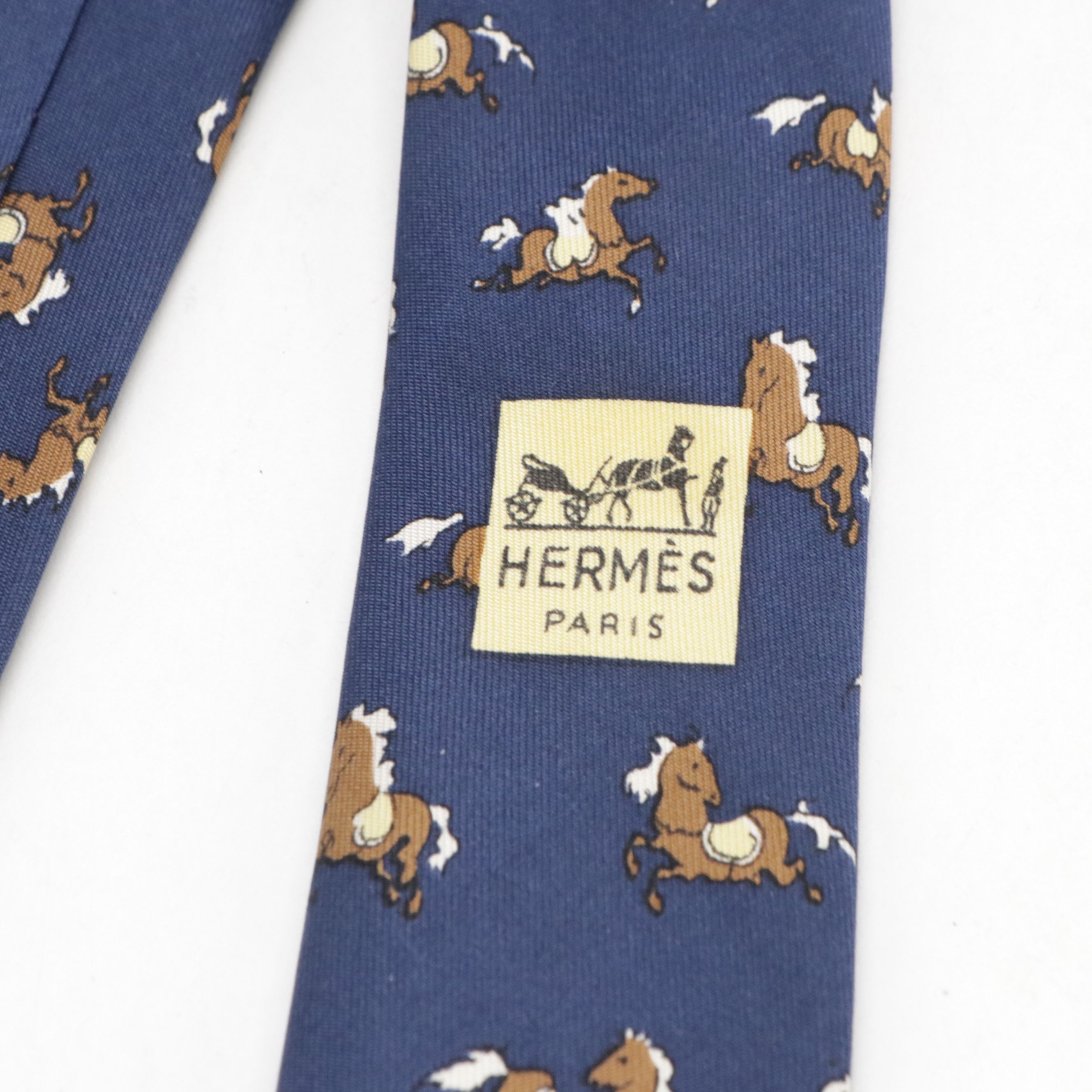 Hermès Galloping Horse Necktie in Silk Twill, Vintage