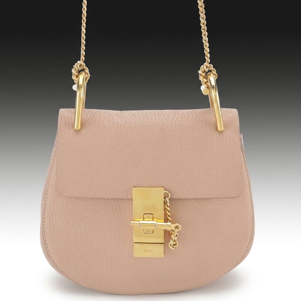 Chloé Mini Drew Chain Crossbody Bag in Blush Pink Goatskin Leather