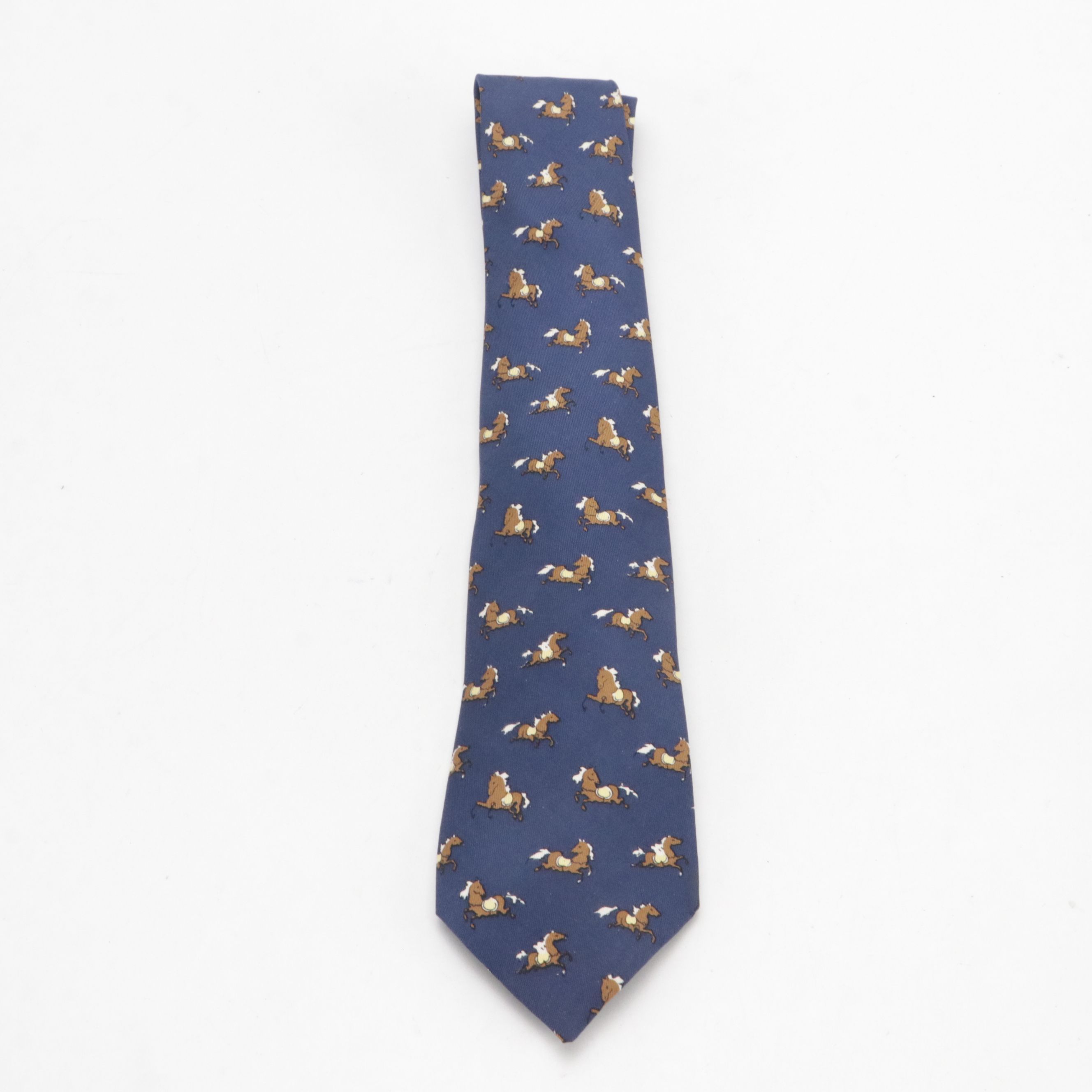 Hermès Galloping Horse Necktie in Silk Twill, Vintage