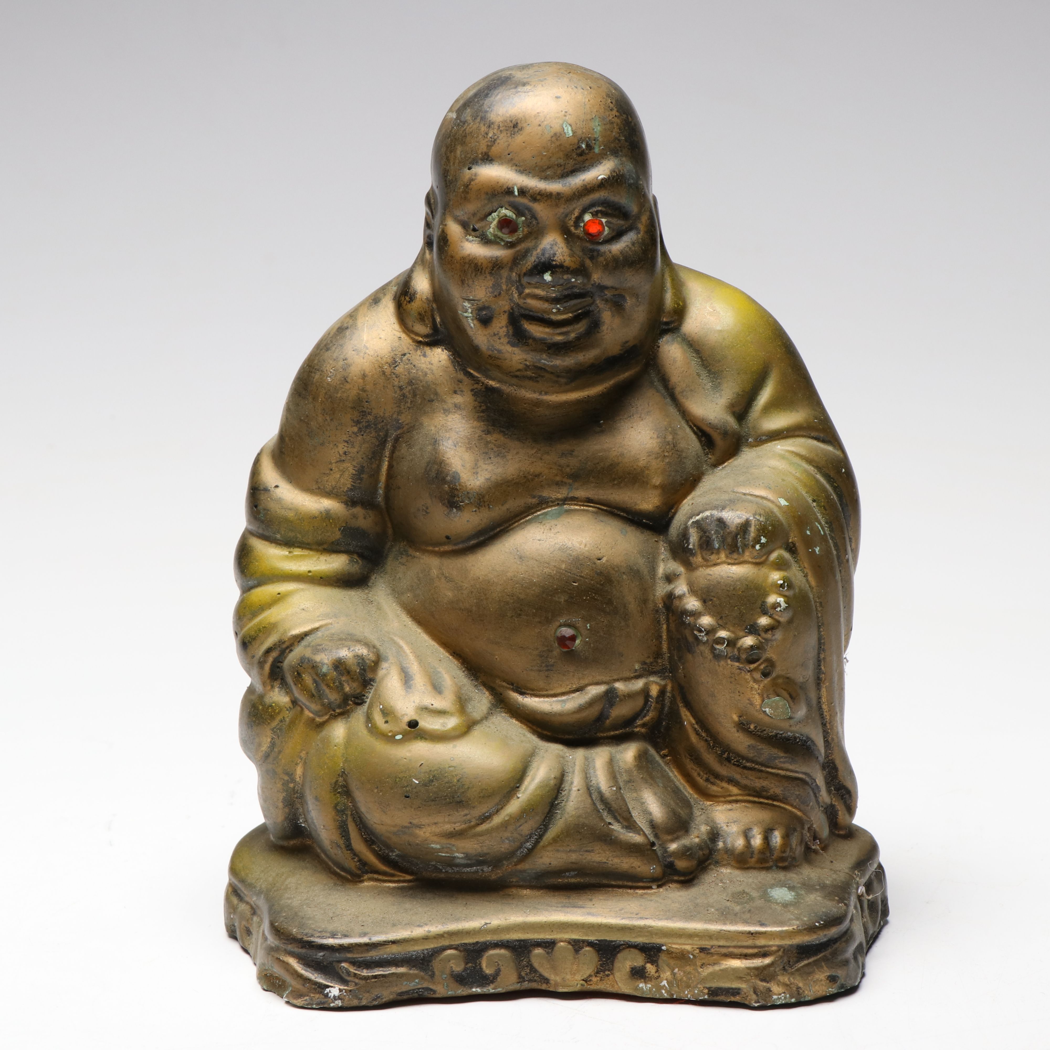 Painted Plaster Budhai Statue with Rhinestone Inlays, Mid-20th Century