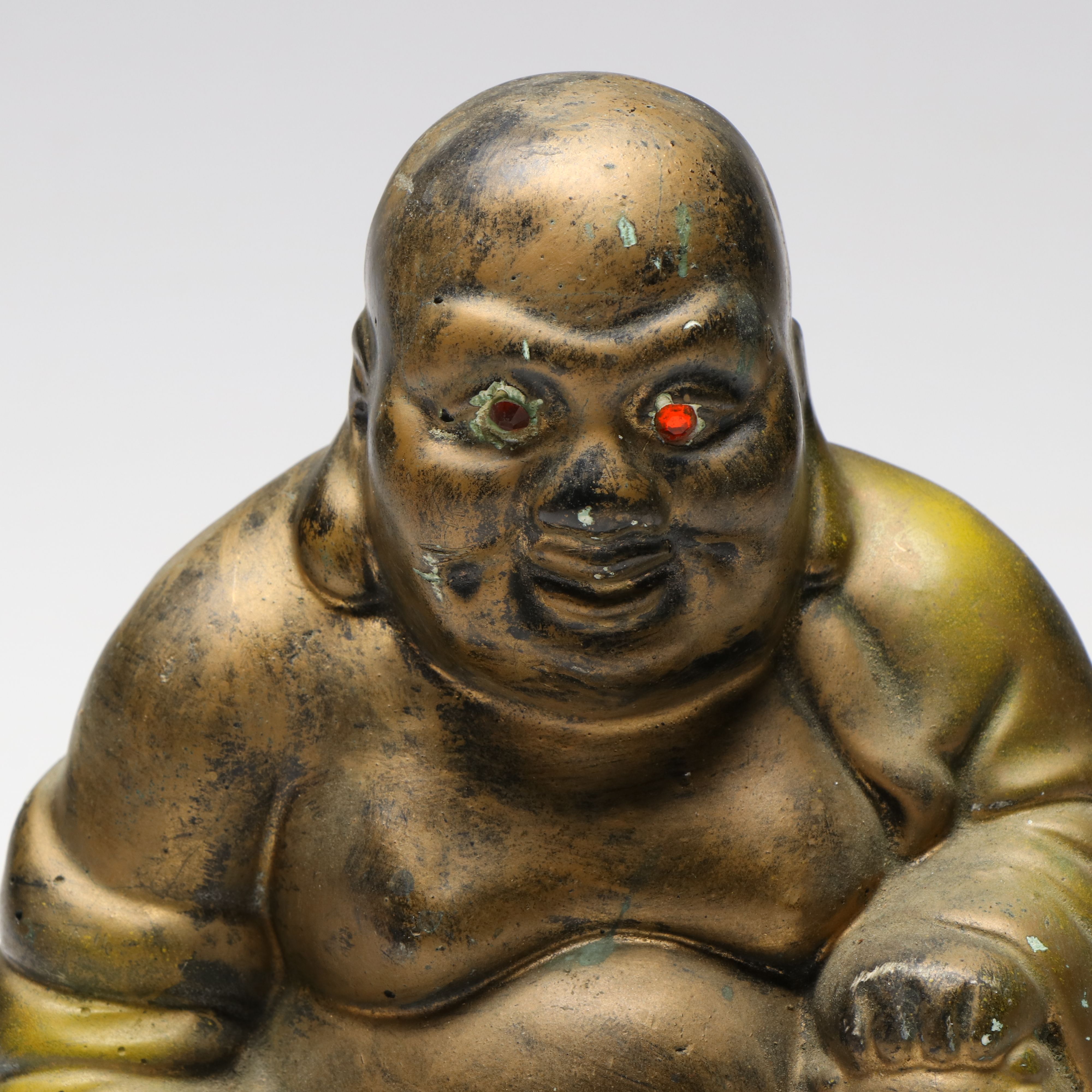 Painted Plaster Budhai Statue with Rhinestone Inlays, Mid-20th Century