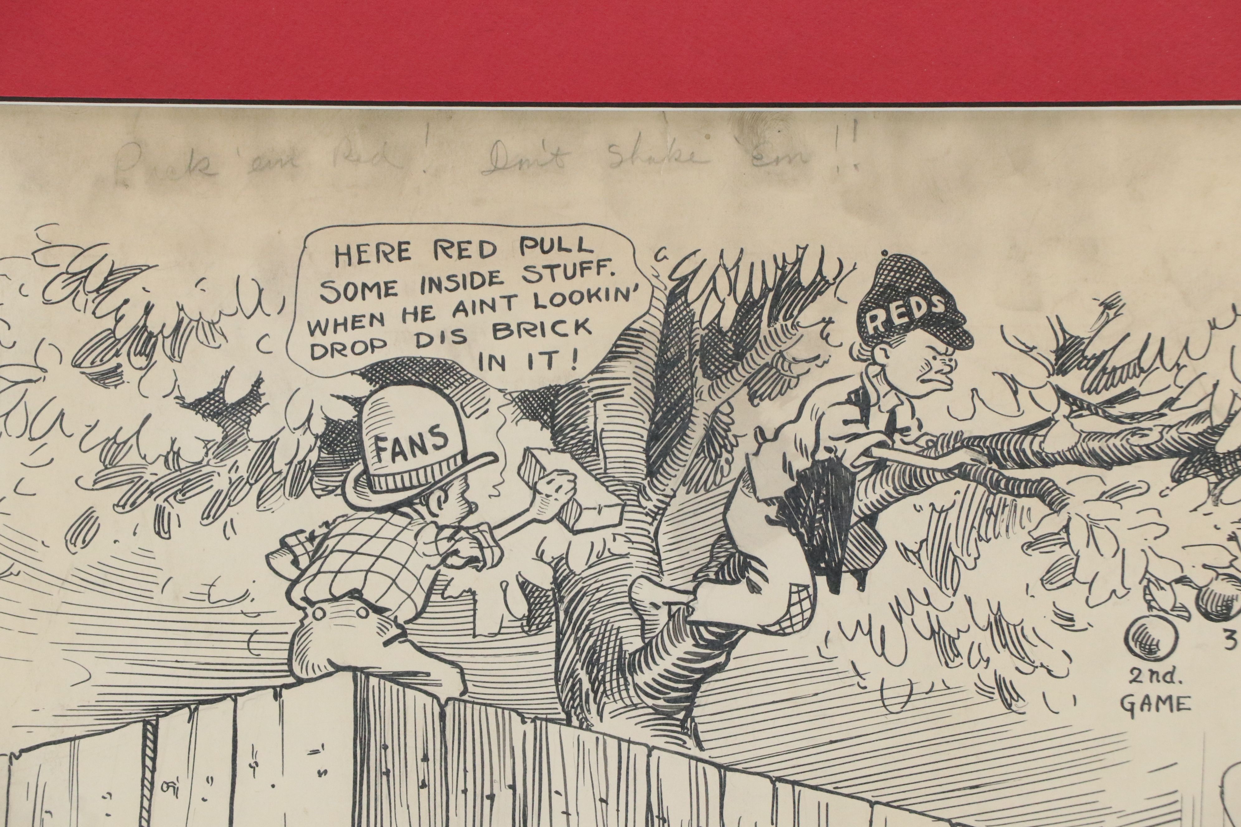 Reds Cartoon Ink Drawing "Puck 'em Red! Don't Shake 'em!," 20th Century