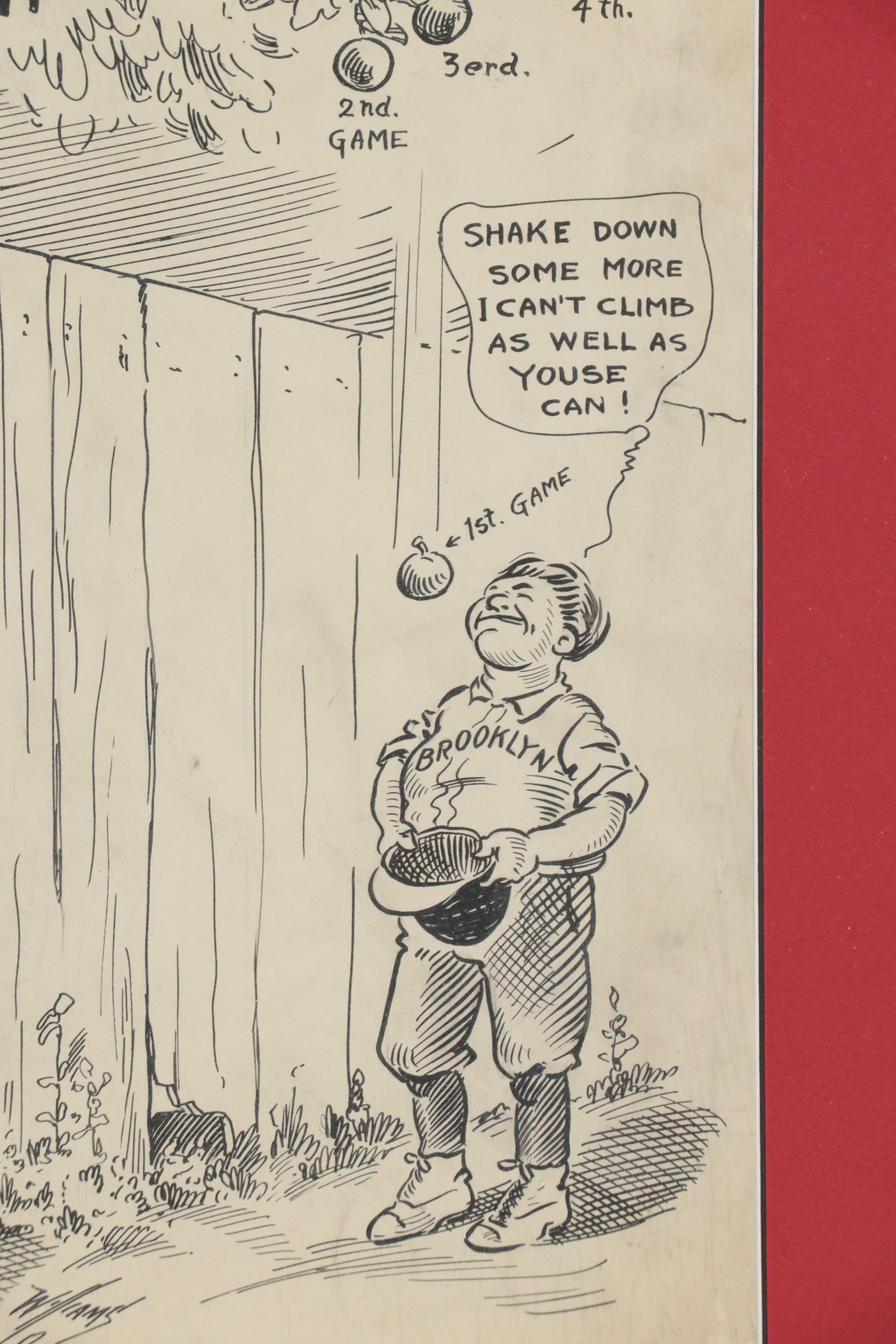 Reds Cartoon Ink Drawing "Puck 'em Red! Don't Shake 'em!," 20th Century
