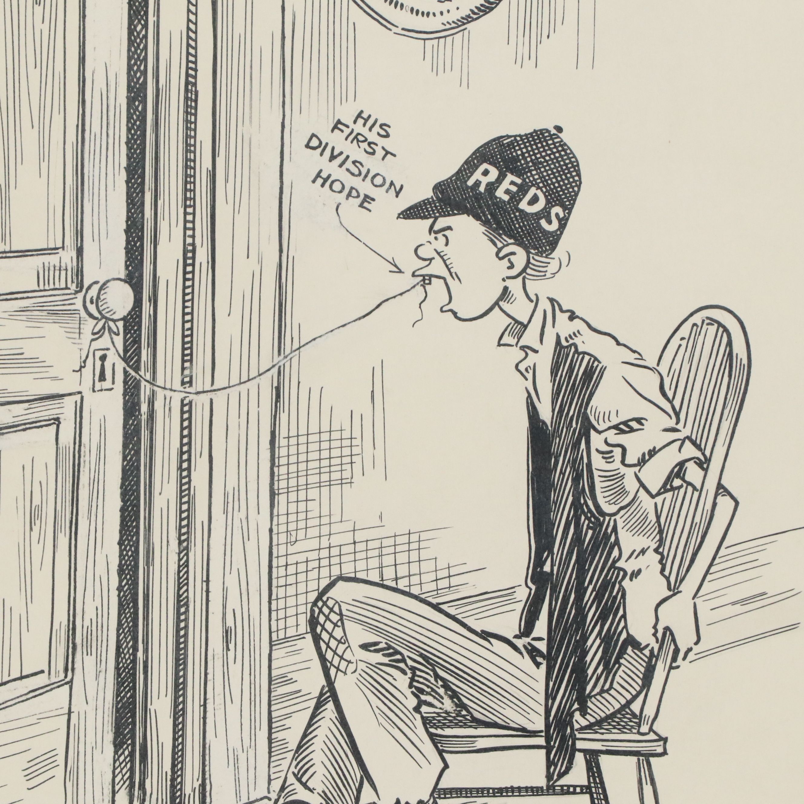 Reds Cartoon Ink Drawing "Hush! We Hear Footsteps," 20th century