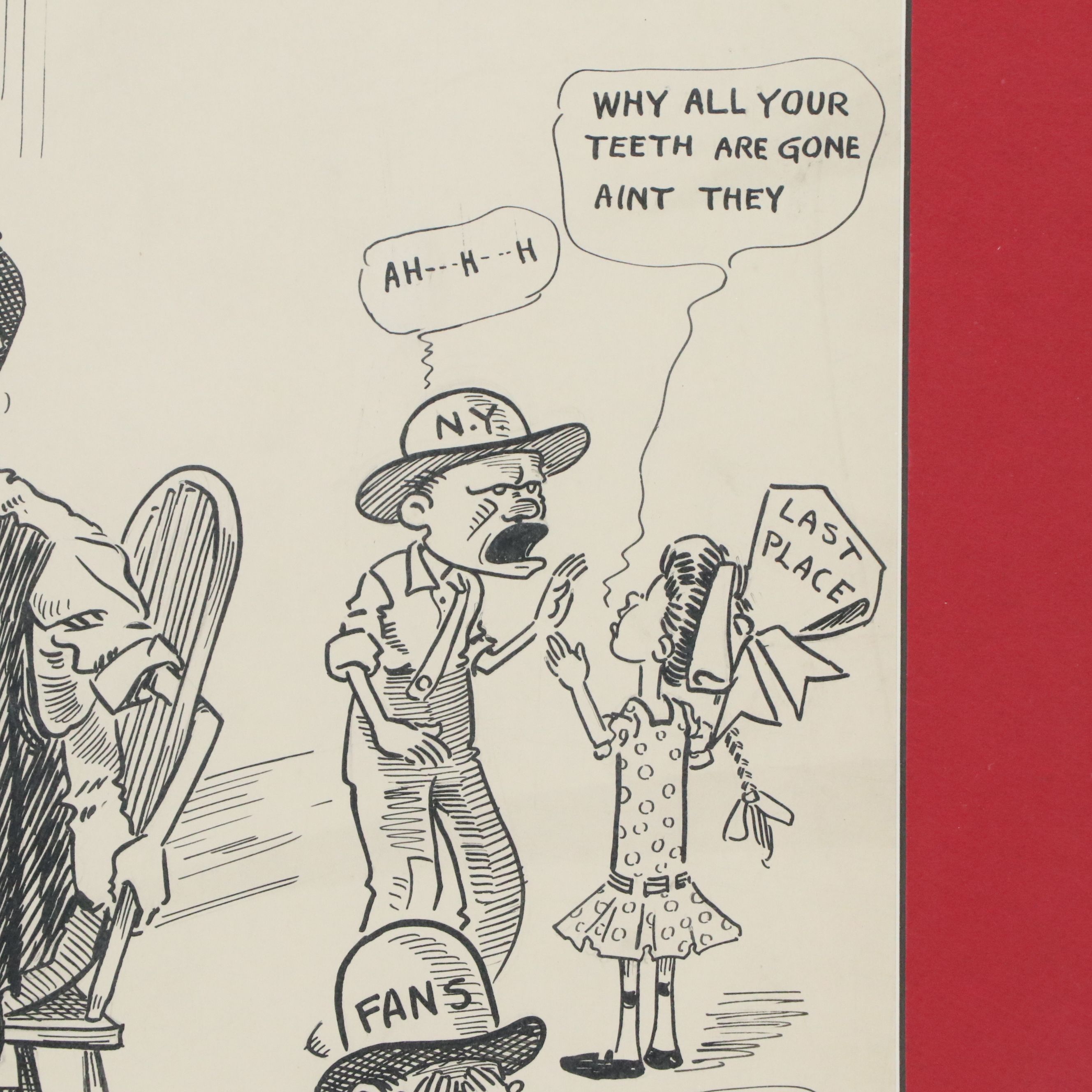 Reds Cartoon Ink Drawing "Hush! We Hear Footsteps," 20th century