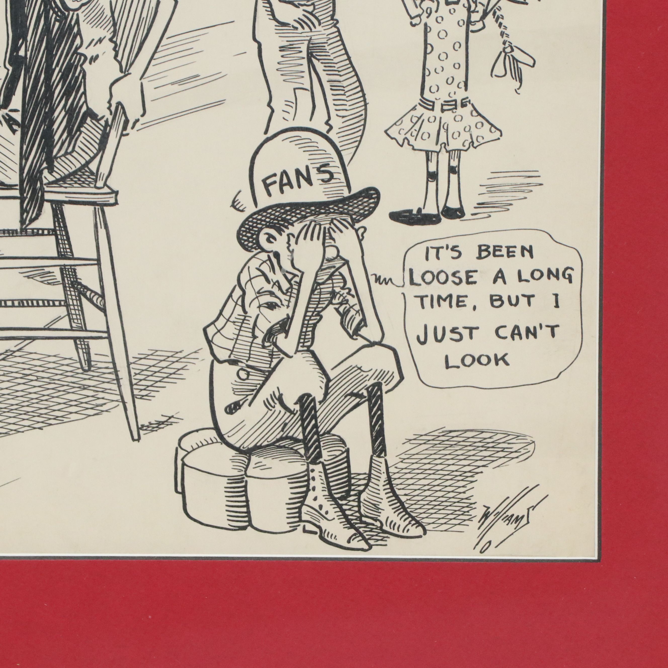 Reds Cartoon Ink Drawing "Hush! We Hear Footsteps," 20th century