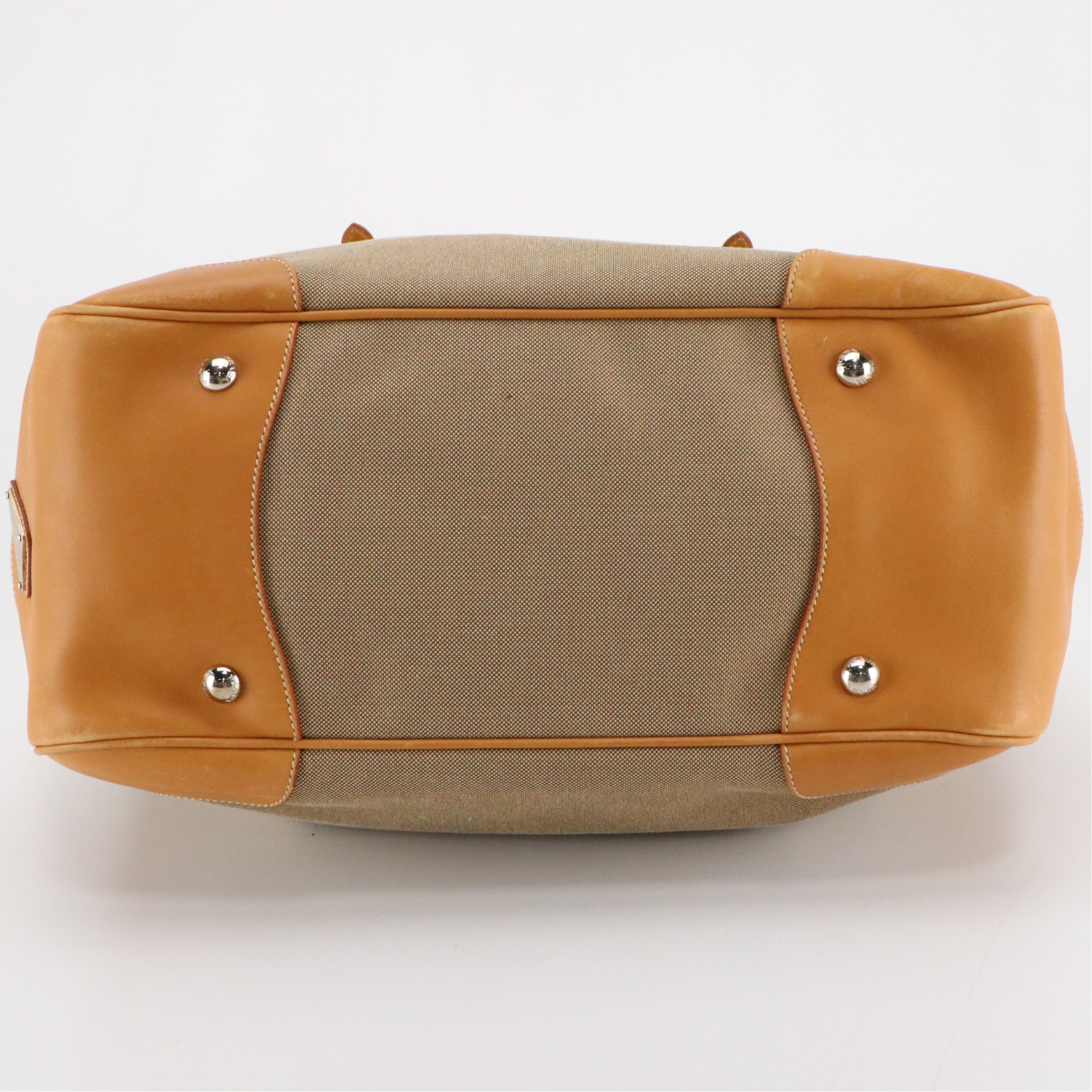 Prada Corda Logo Jacquard Canvas and Leather Large Frame Tote Bag