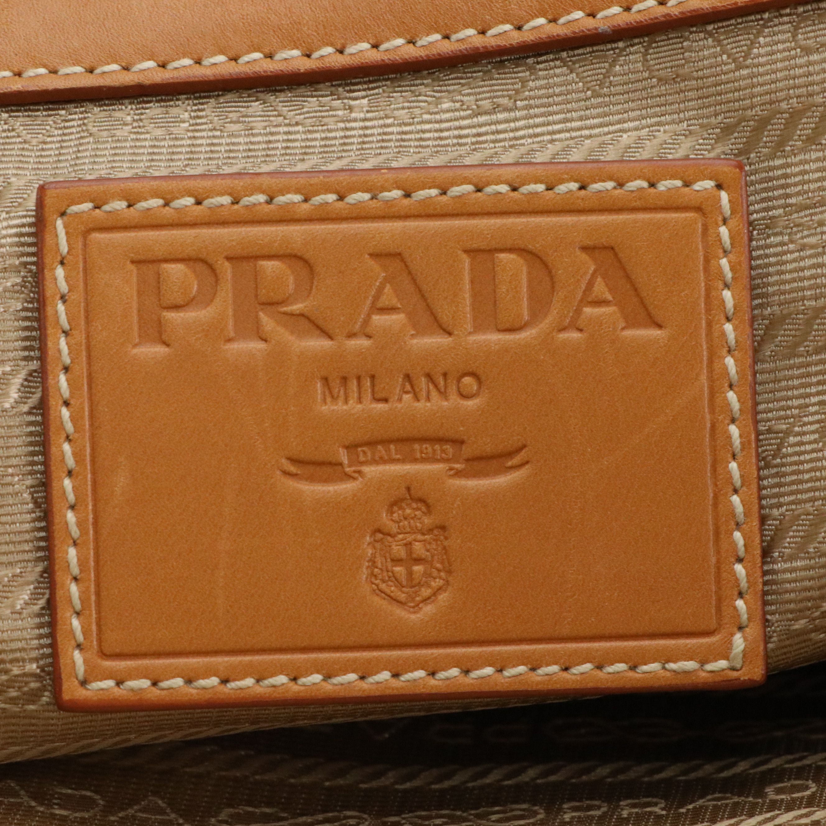 Prada Corda Logo Jacquard Canvas and Leather Large Frame Tote Bag