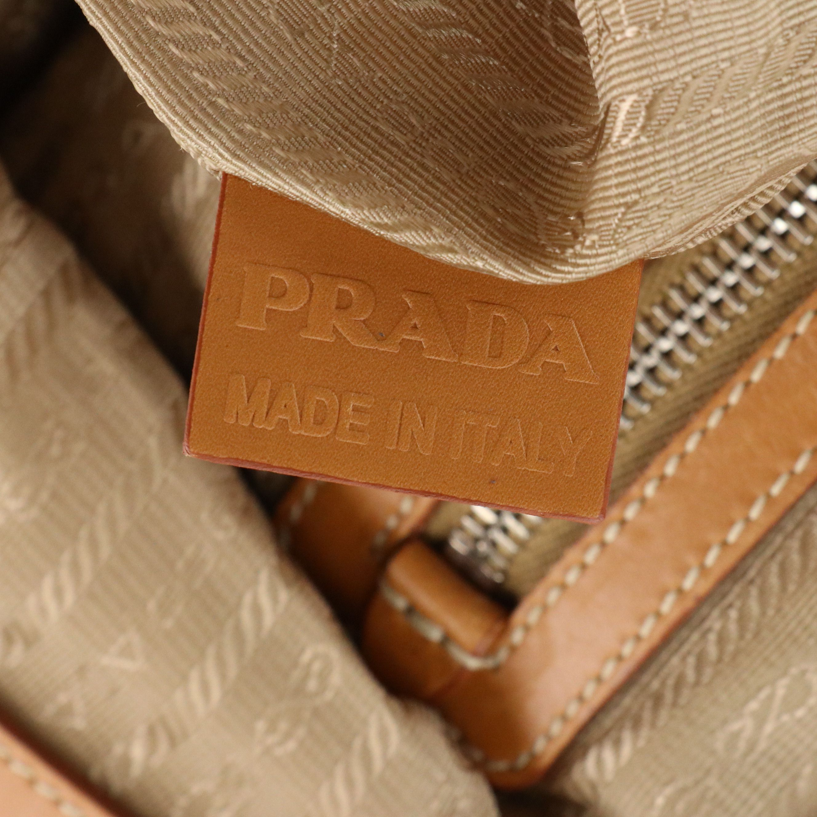 Prada Corda Logo Jacquard Canvas and Leather Large Frame Tote Bag