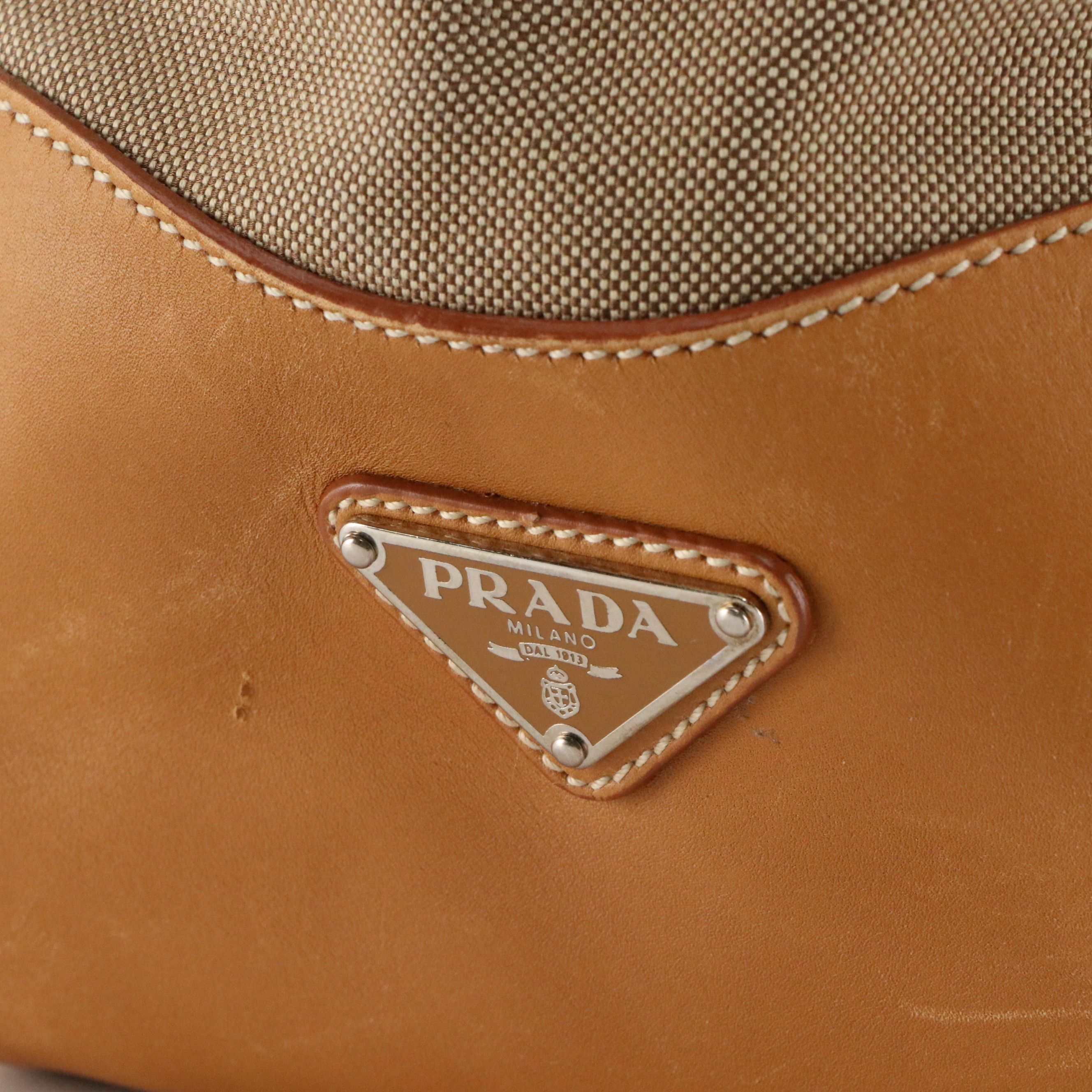 Prada Corda Logo Jacquard Canvas and Leather Large Frame Tote Bag