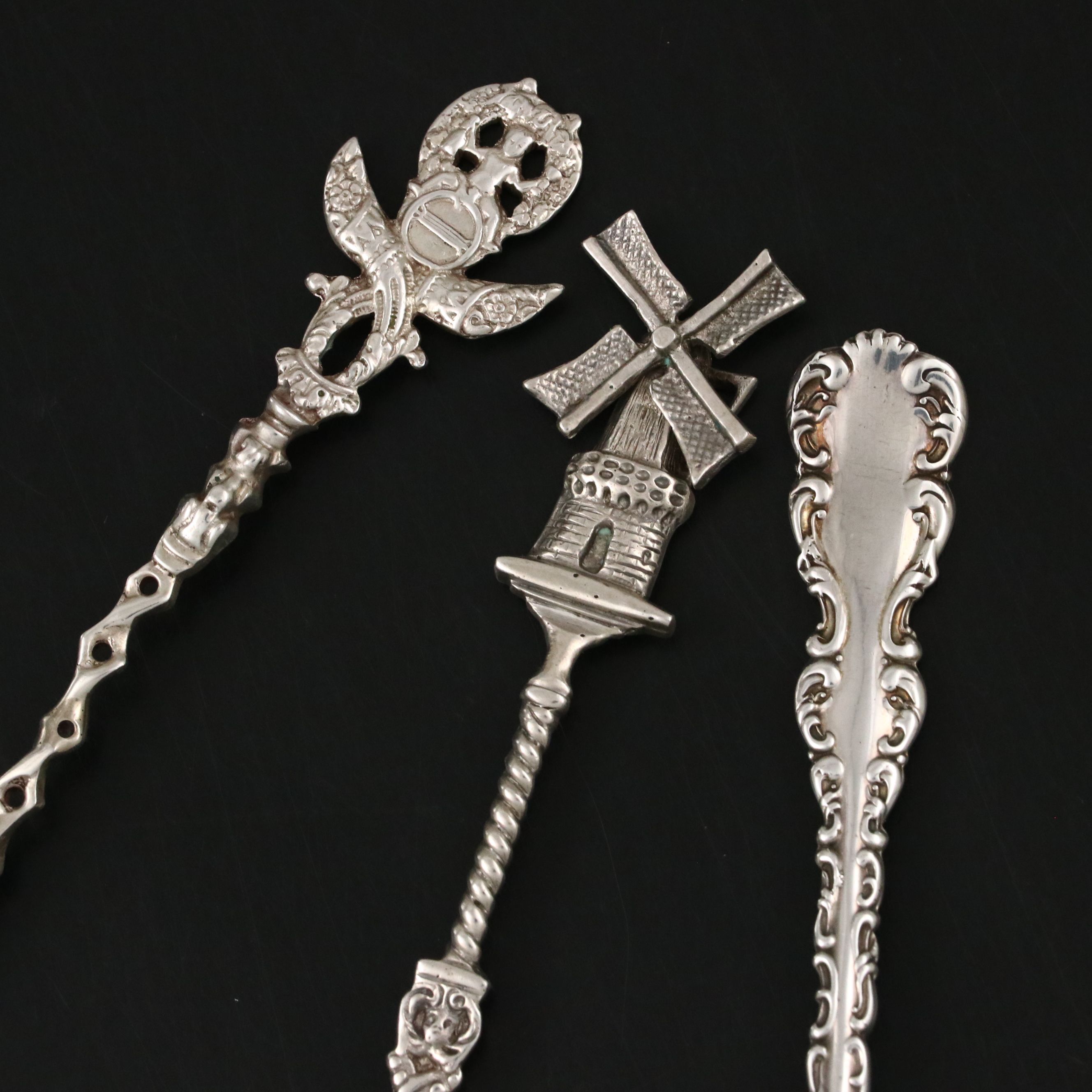 Dutch 800 Silver Satyr Cake Server with German and Other Pierced Utensil