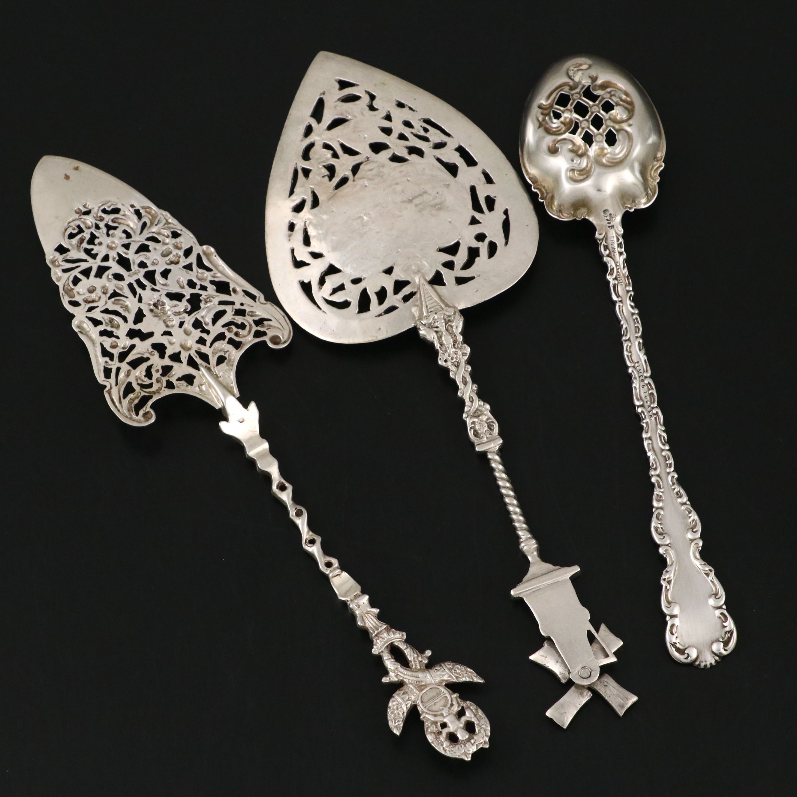 Dutch 800 Silver Satyr Cake Server with German and Other Pierced Utensil