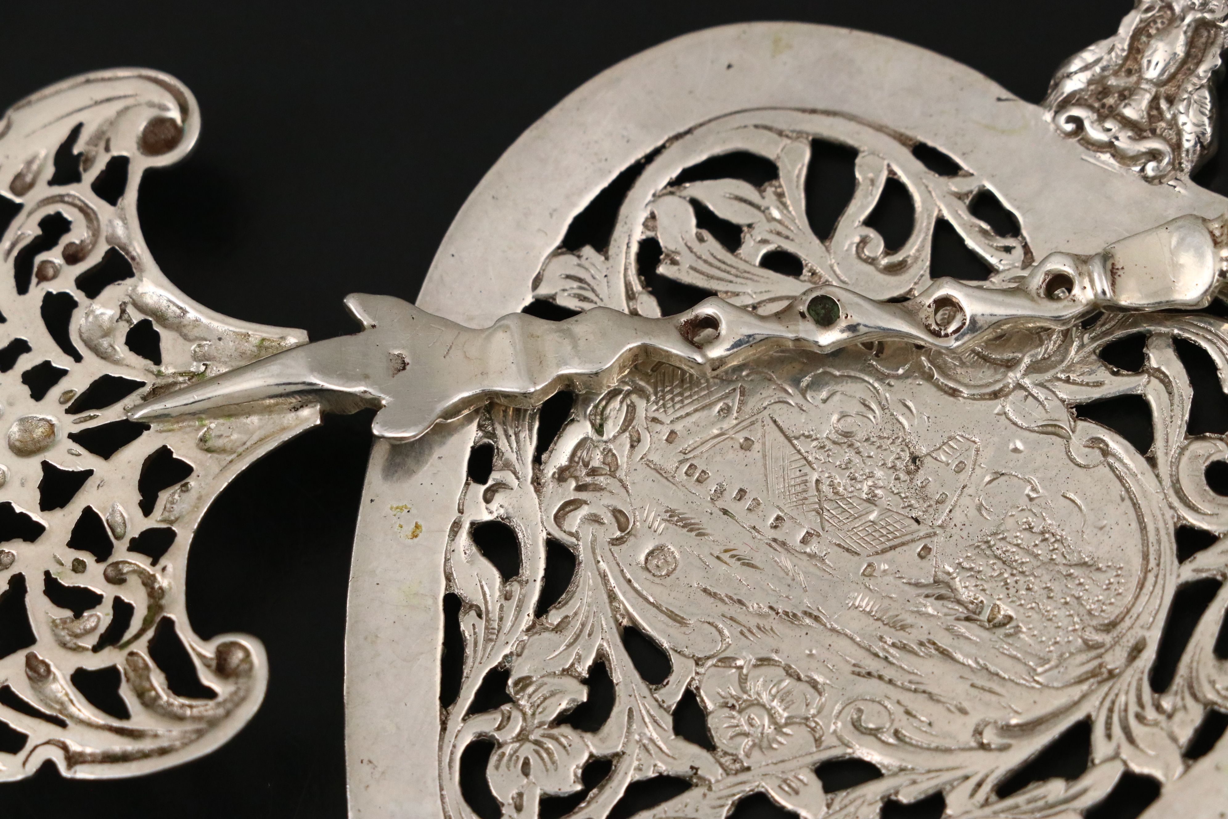 Dutch 800 Silver Satyr Cake Server with German and Other Pierced Utensil