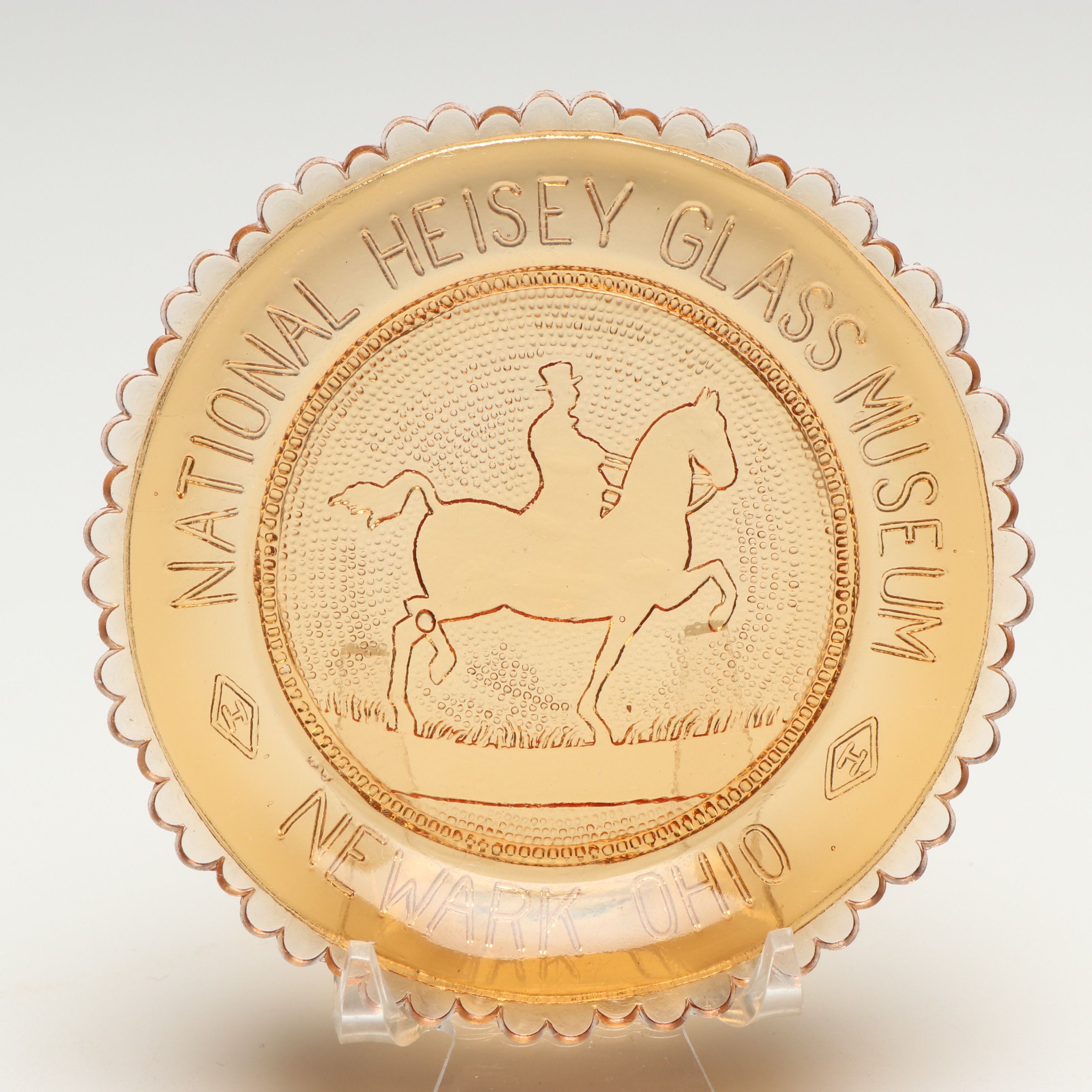 Heisey Sandwich Glass Souvenir Coasters with More Amber Glass Table Accessories