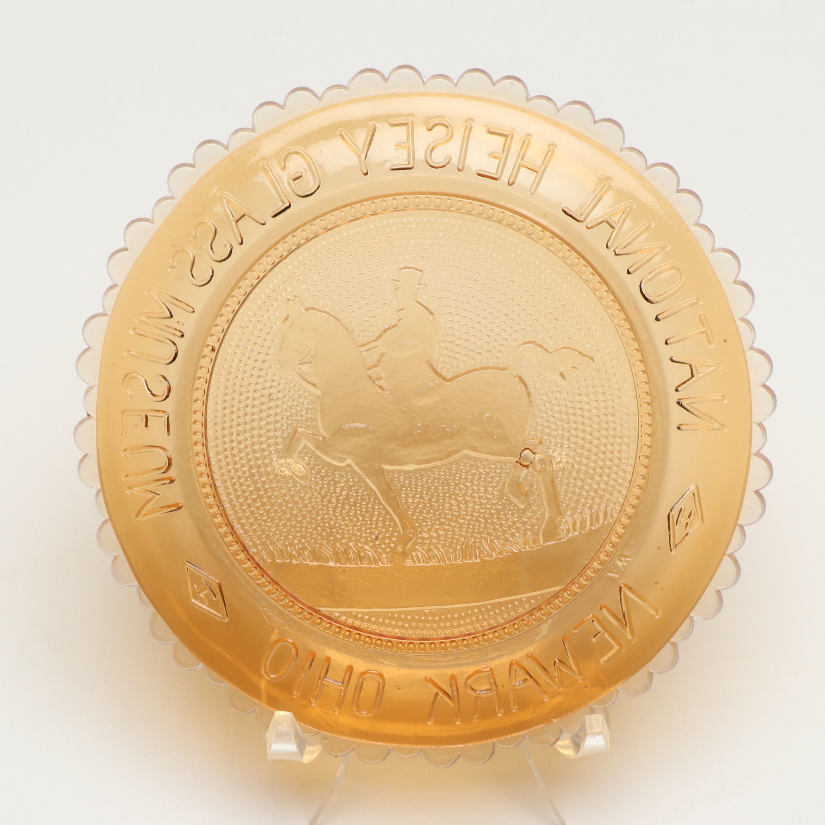 Heisey Sandwich Glass Souvenir Coasters with More Amber Glass Table Accessories