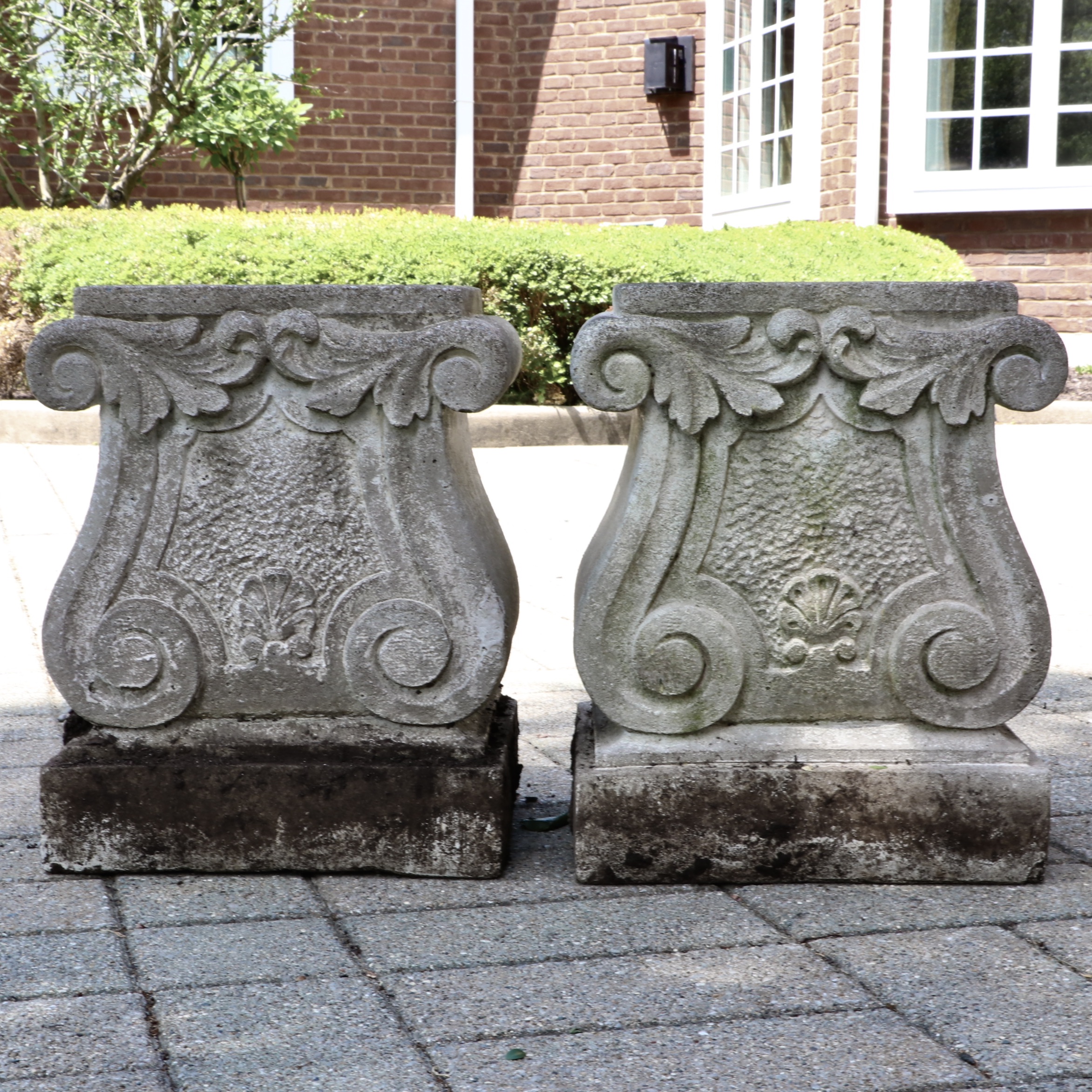 Neoclassical Cast Ionic Capital Garden Pedestals