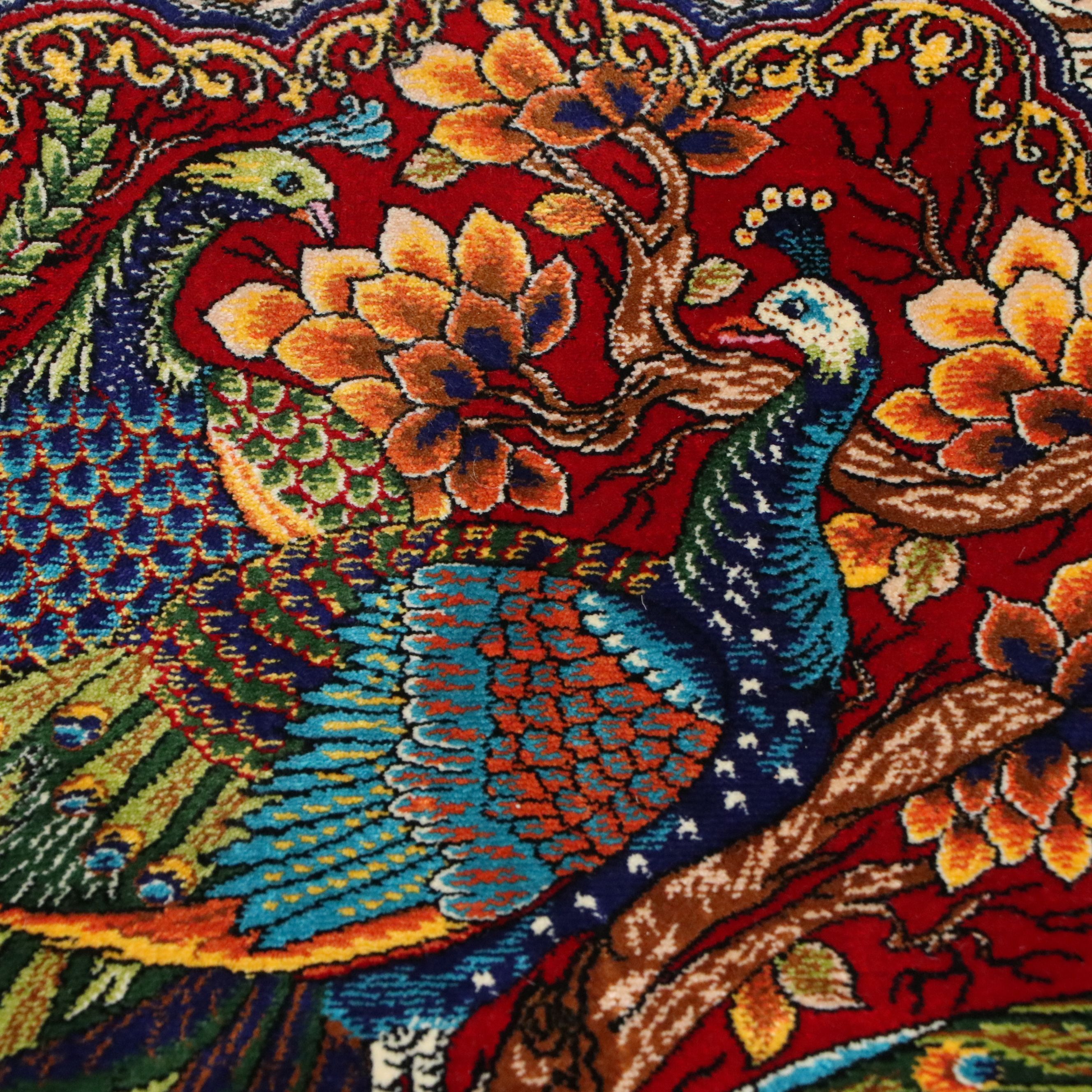 2´8 x 4´6 Power Loomed Turkish Peacock and Animal Pictorial Art Silk Accent Rug