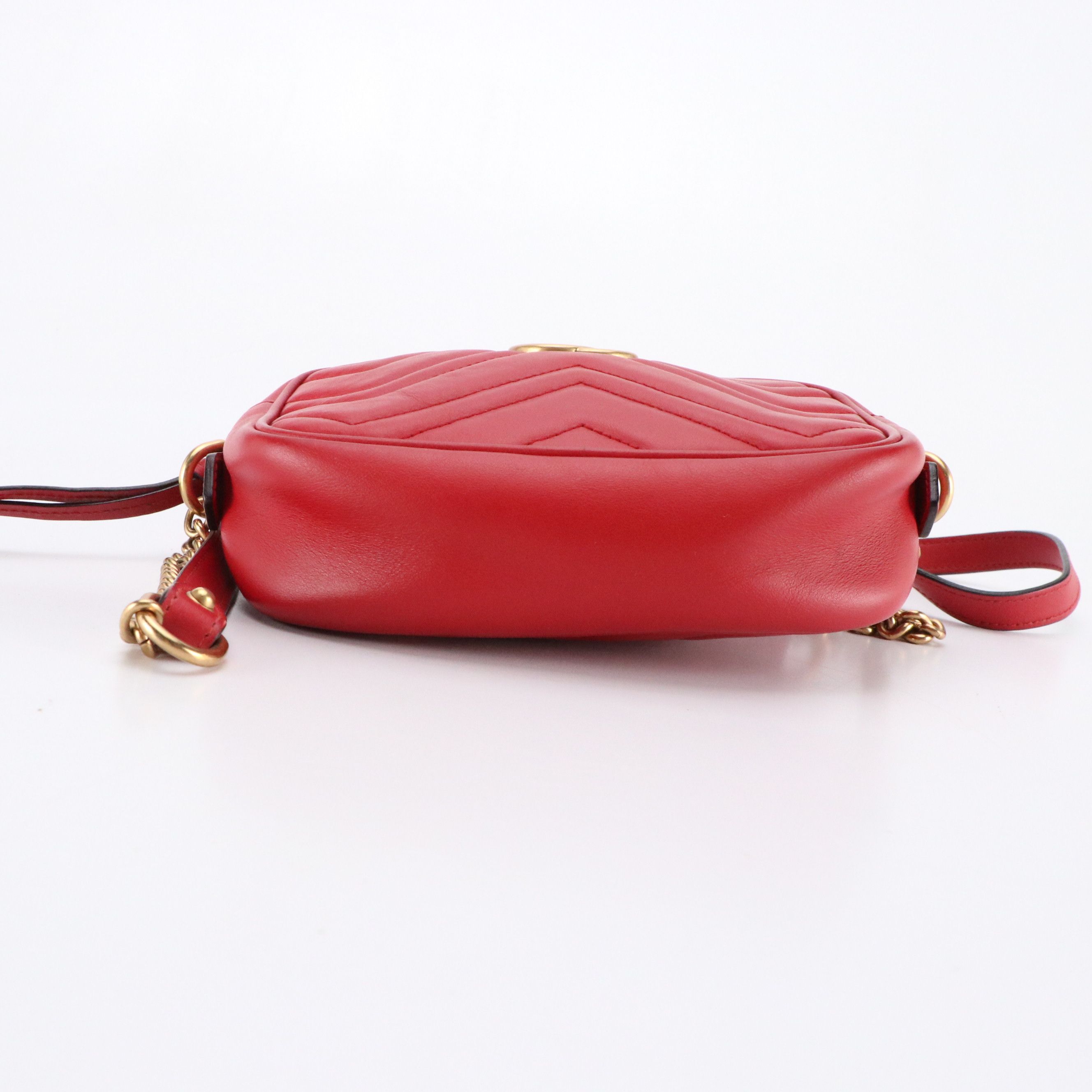 Gucci Small GG Marmont Camera Bag in Red Chevron Matelassé Calfskin Leather