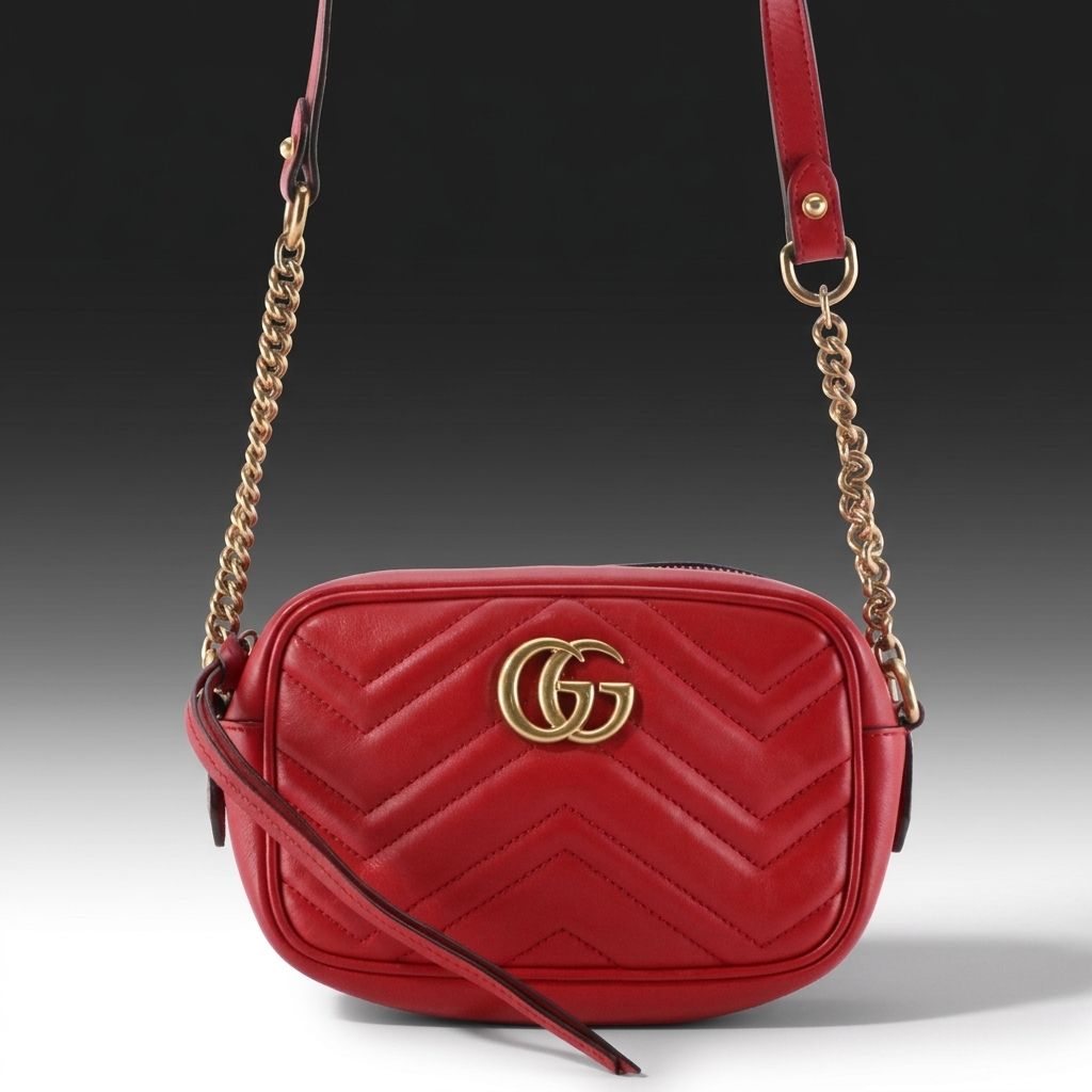 Gucci Small GG Marmont Camera Bag in Red Chevron Matelassé Calfskin Leather