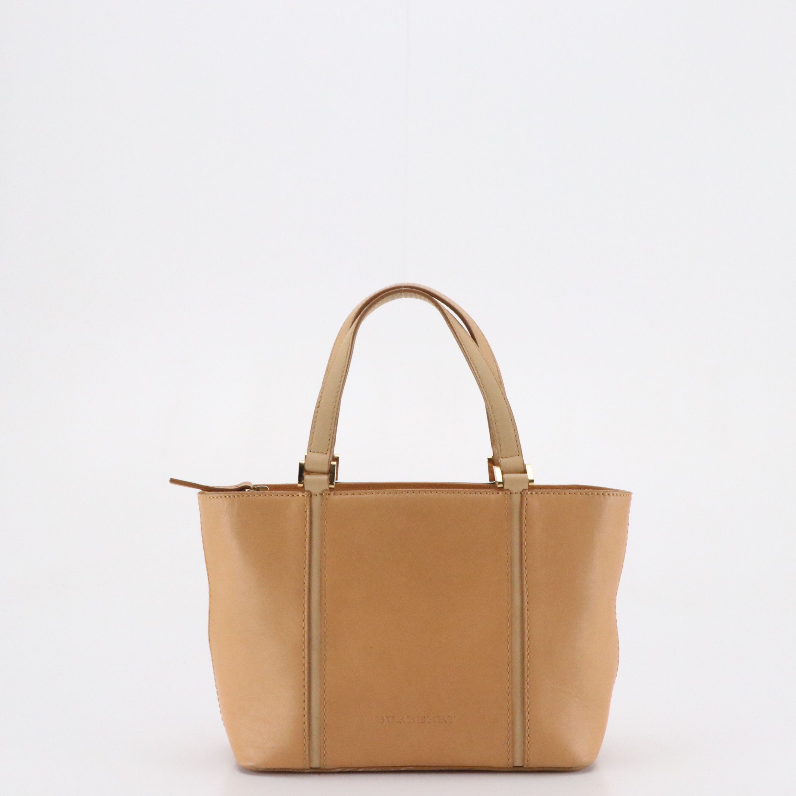 Burberry Mini Zip Tote Bag in Beige Calfskin Leather