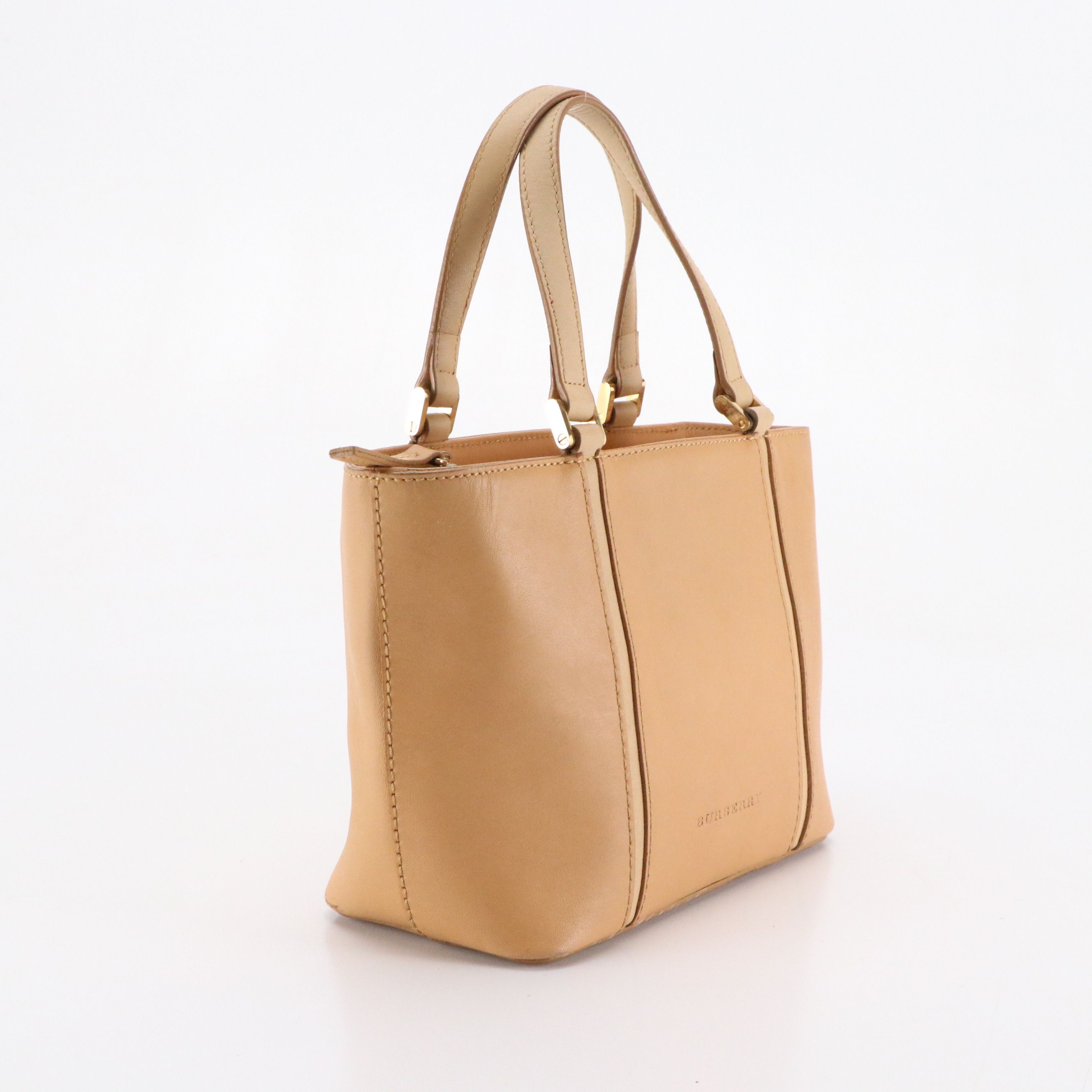 Burberry Mini Zip Tote Bag in Beige Calfskin Leather