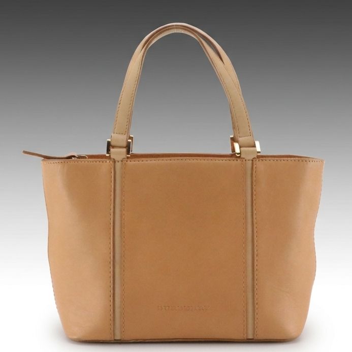 Burberry Mini Zip Tote Bag in Beige Calfskin Leather