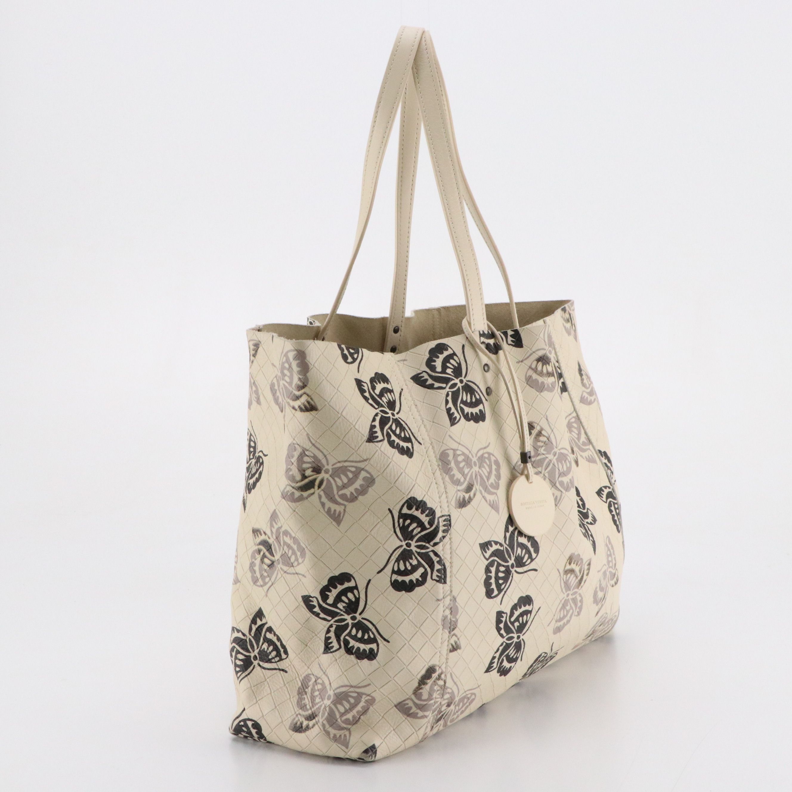 Bottega Veneta Shoulder Tote in Butterfly Printed Ivory Intreccio Mirage Leather