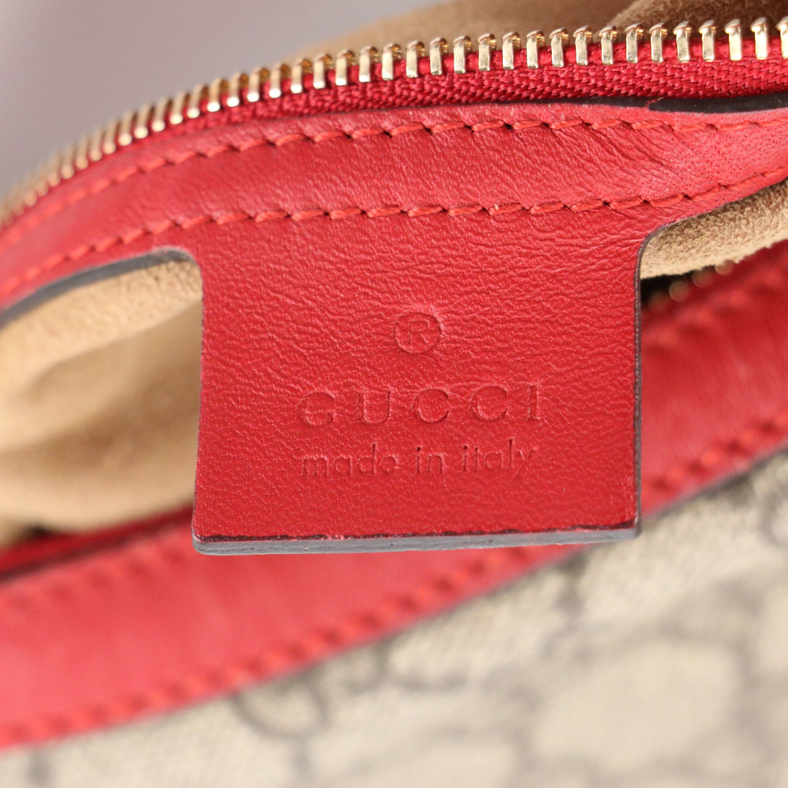 Gucci Hobo Shoulder Bag in GG Supreme Canvas with Red and Pink Calfskin Trim