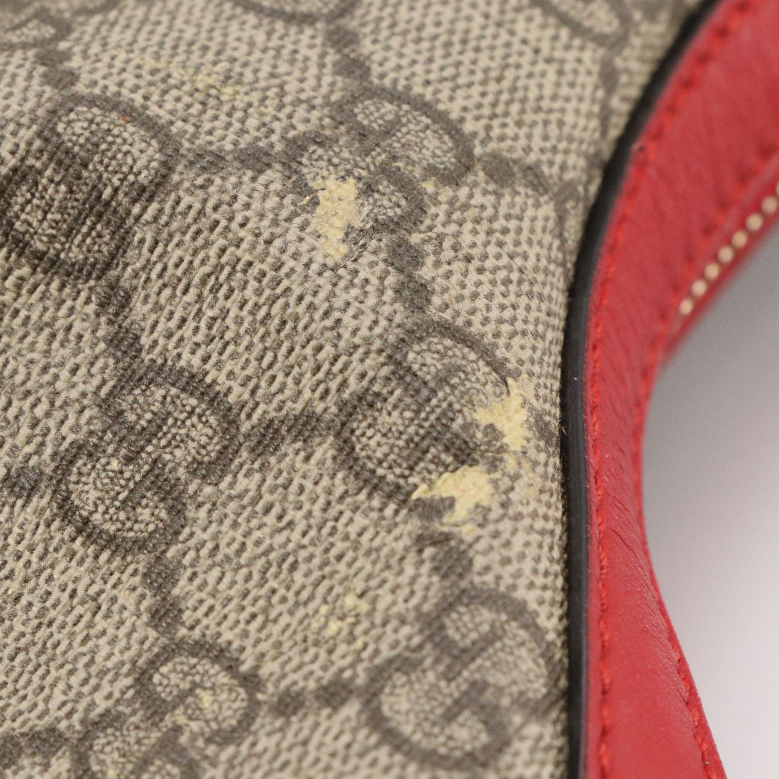 Gucci Hobo Shoulder Bag in GG Supreme Canvas with Red and Pink Calfskin Trim