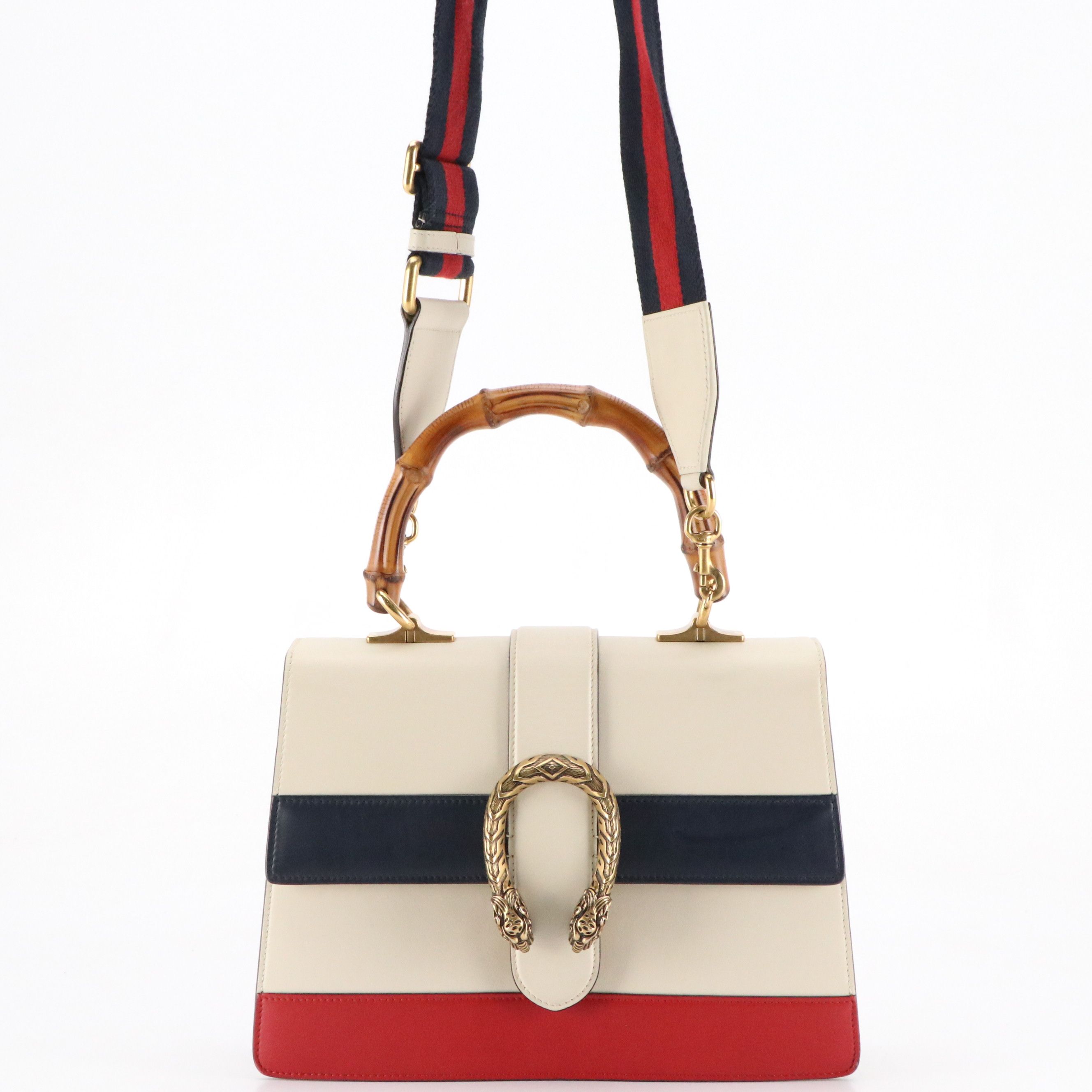 Gucci Dionysus Bamboo Two-Way Bag in Red, White & Blue Striped Calfskin Leather