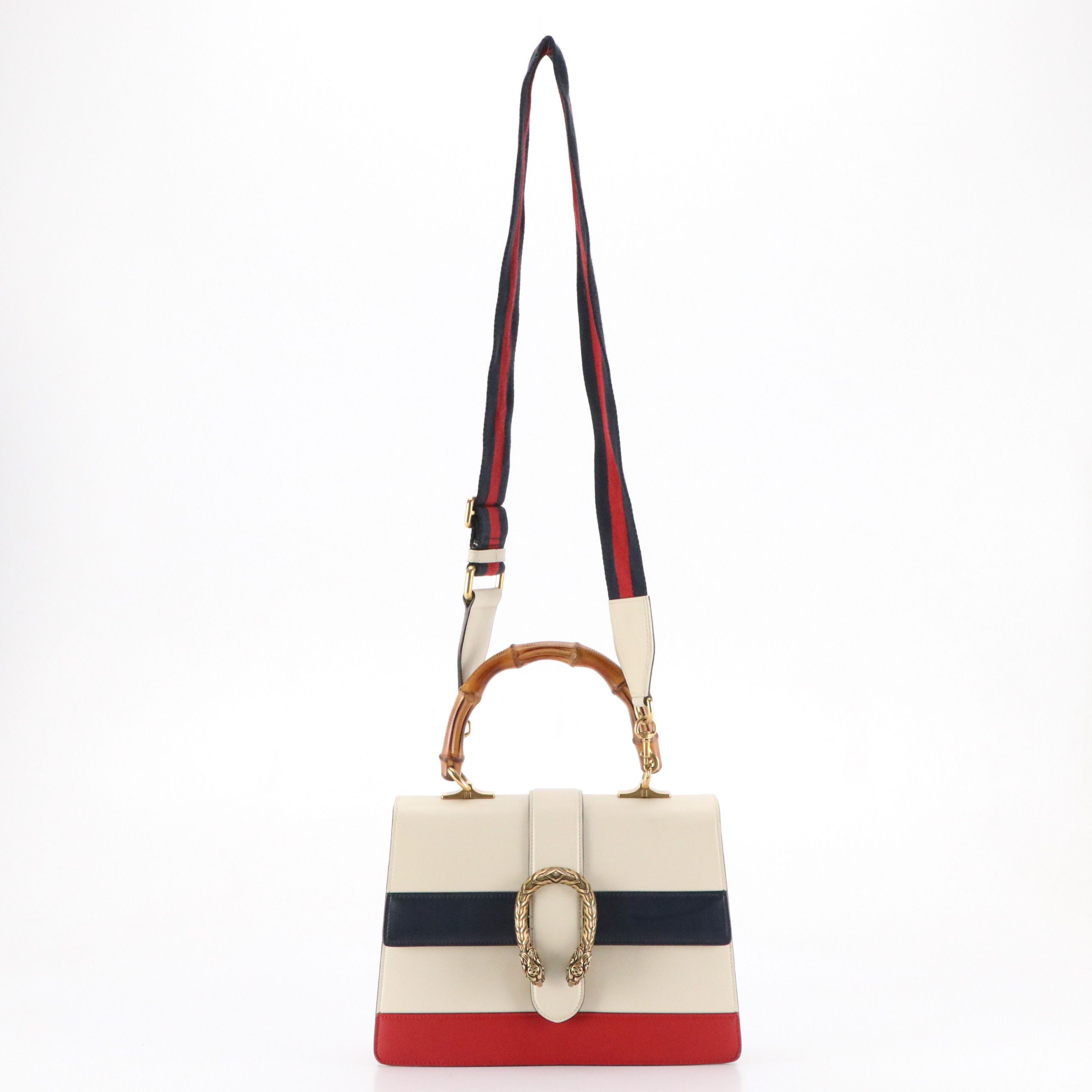 Gucci Dionysus Bamboo Two-Way Bag in Red, White & Blue Striped Calfskin Leather