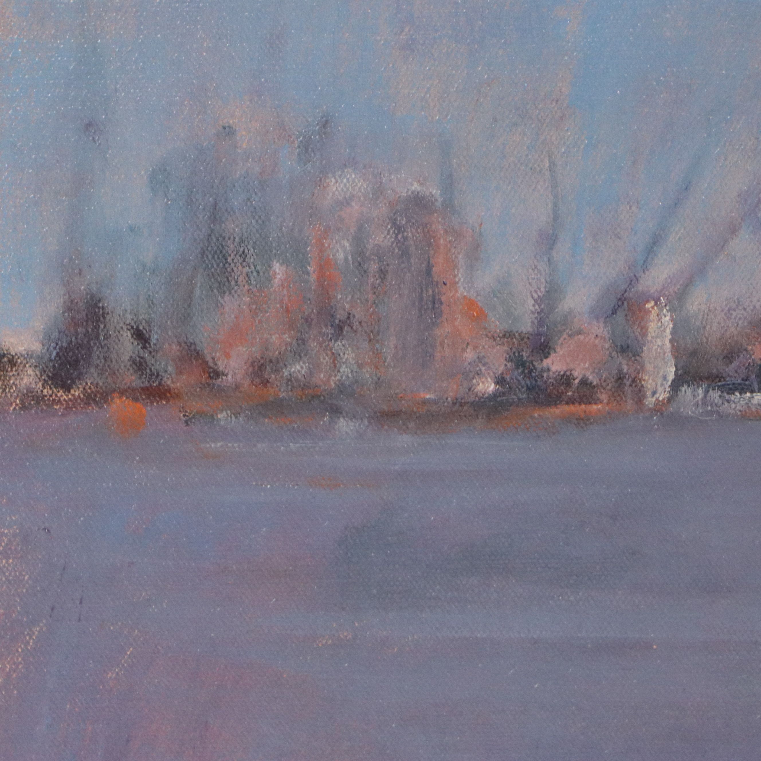 Robert Alan Waltsak Oil Painting of Harbor Scene with Steamboat, 20th Century