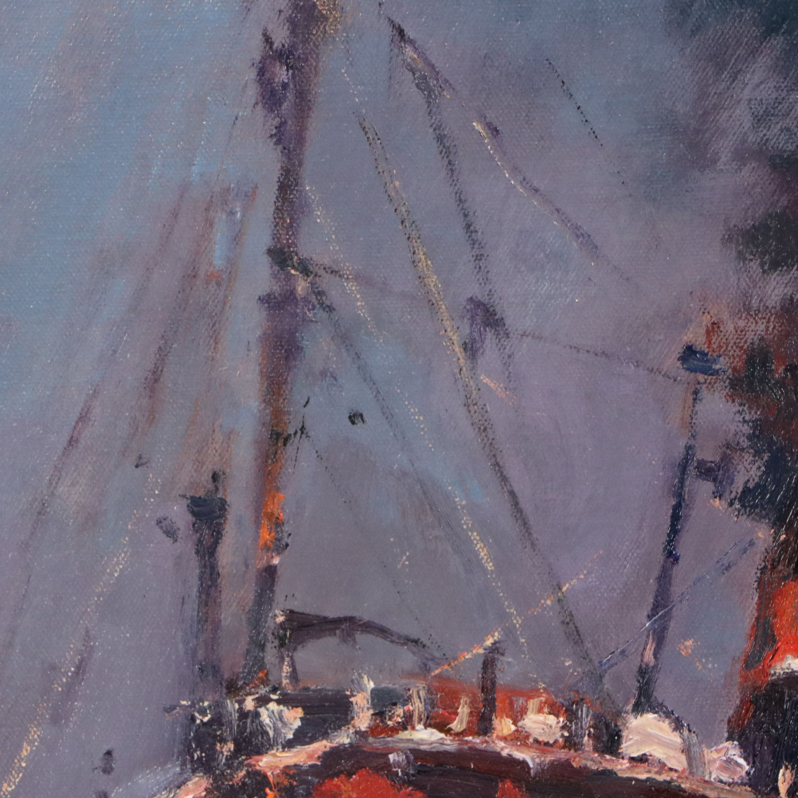 Robert Alan Waltsak Oil Painting of Harbor Scene with Steamboat, 20th Century