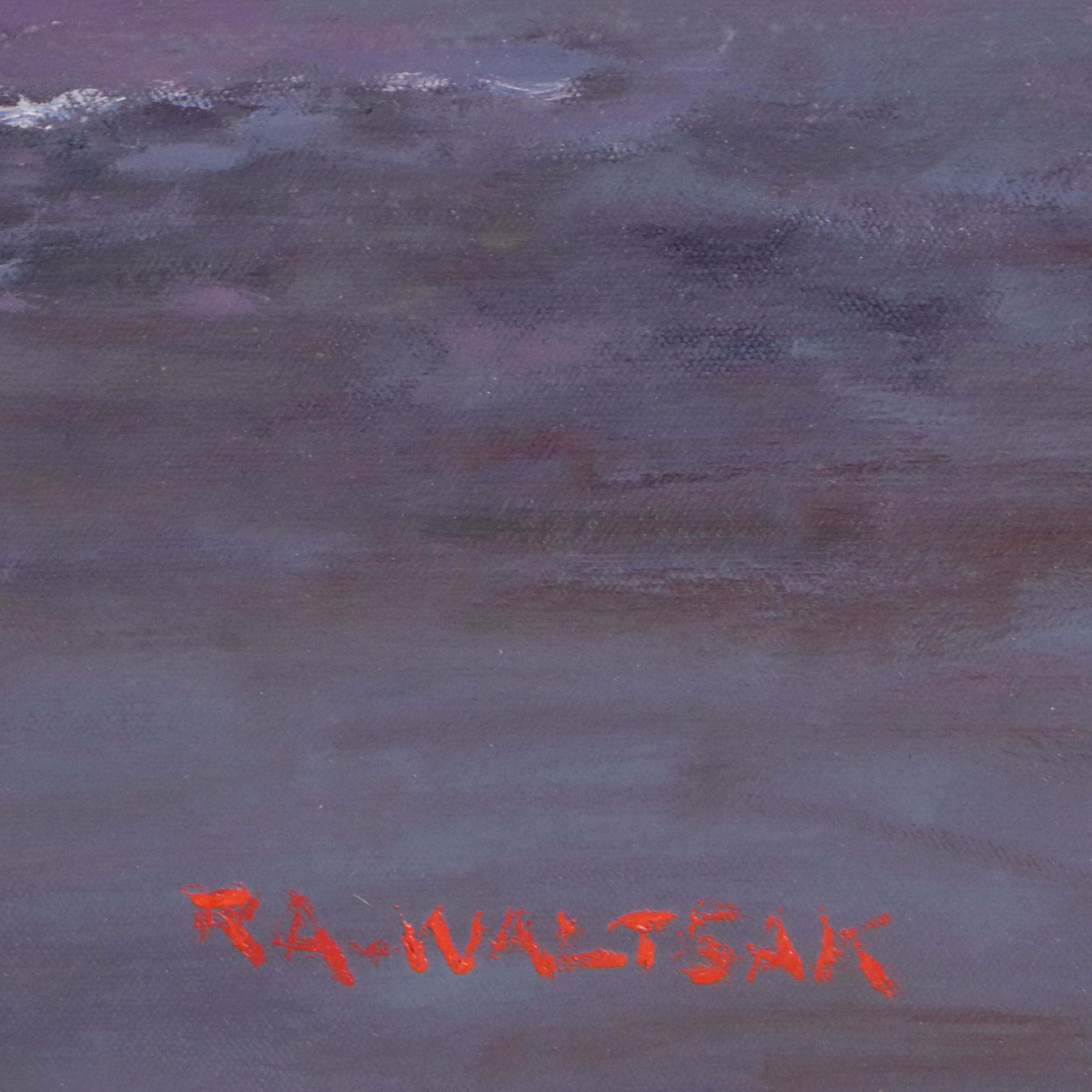 Robert Alan Waltsak Oil Painting of Harbor Scene with Steamboat, 20th Century